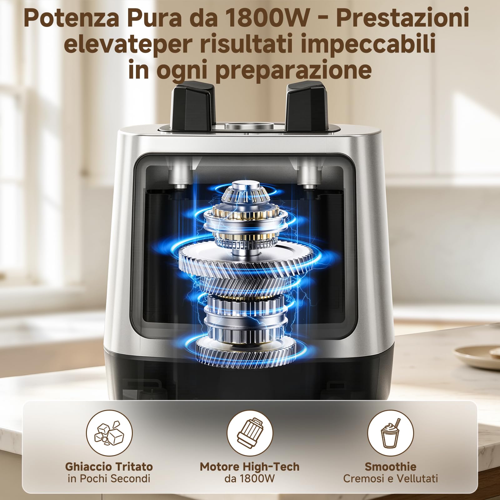 AMZCHEF Frullatore Elettrico Professionale 2L, Blender Tritaghiaccio Multifunzione per Smoothie e Zuppe, Cucina con 1800W, Caraffa in Tritan Senza BPA, 9 Velocità, 5 Programmi, Facile da Pulire