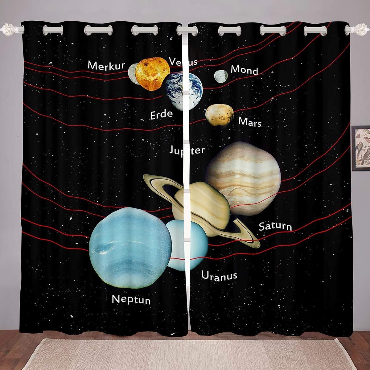 Homemissing Kids Galaxy Window Drapes Universe Planet Printed Curtains for Boys Girls Bedroom Outer Space Themed Window Treatments Black Starry Sky Window Curtain,W66*L72 — image 1