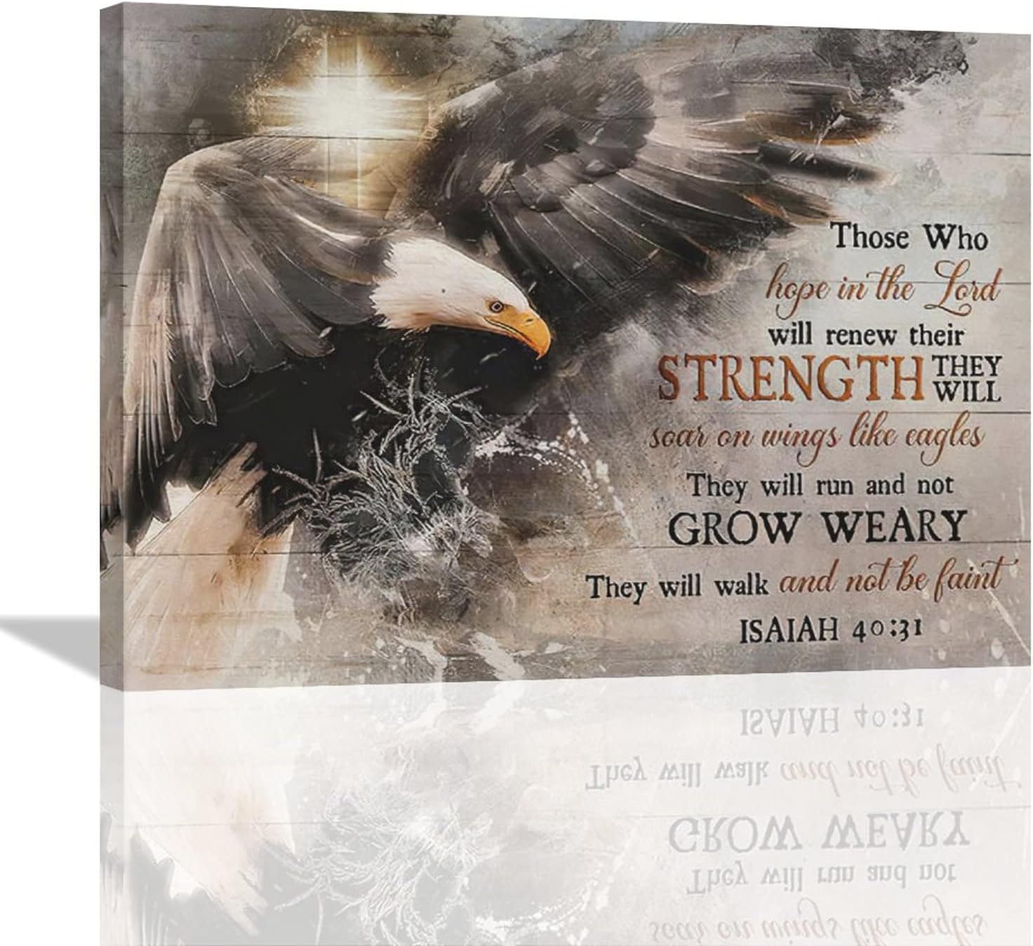 Christian Bald Eagle Wall Art Rustic Bald Eagle Pictures Wall Decor Christian Cross Eagle Painting Bible Verse Canvas Inspirational Prints Modern Home Framed Artwork for Bedroom Living Room 16"x12"
