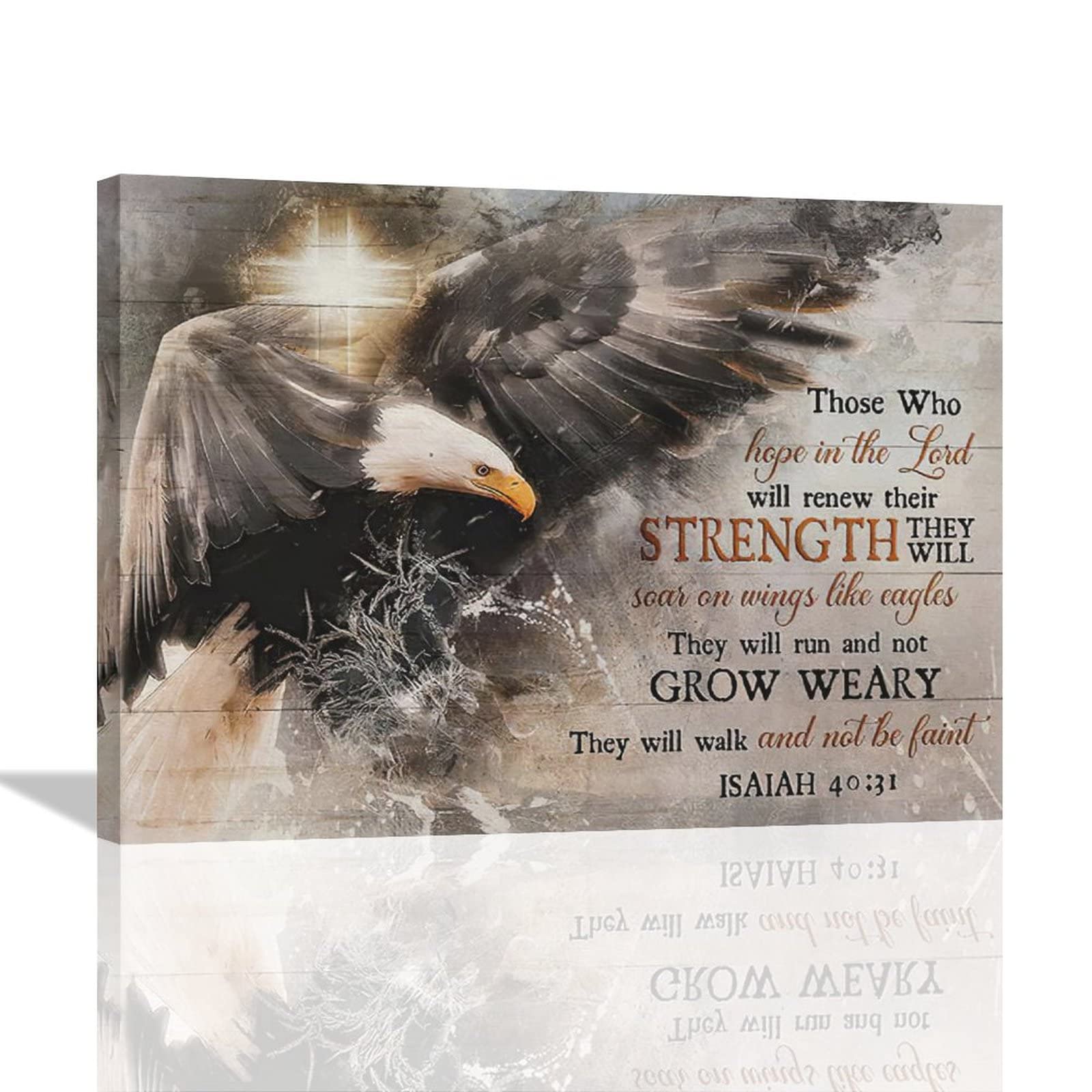 Christian Bald Eagle Wall Art Rustic Bald Eagle Pictures Wall Decor Christian Cross Eagle Painting Bible Verse Canvas Inspirational Prints Modern Home Framed Artwork for Bedroom Living Room 16"x12"