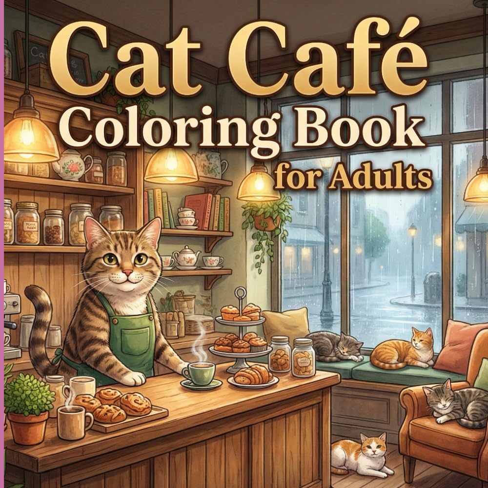 Cat café Coloring Book For Adults: Charming Coffeehouse Cozy Illustrations Showcasing Lovable Creatures, Clean Bold Outlines Clean Line Art, and Tranquil Pages to Relax Unwind & Color Creativity/