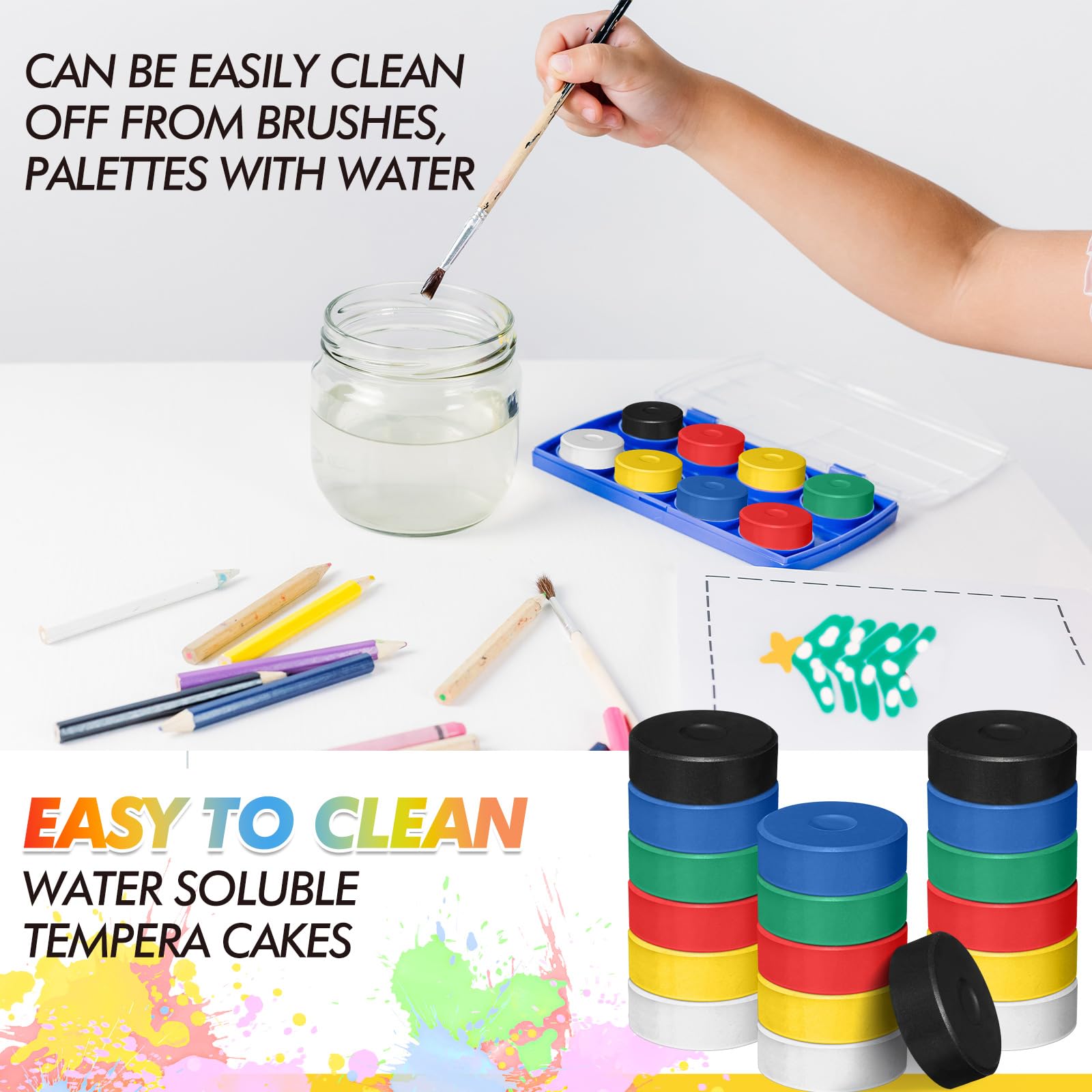 Engrowtic 54 Pcs Tempera Paint Cakes 6 Color Large Washable Tempera Cakes Art Supplies for Classroom Art Painting Drawing - Image 4