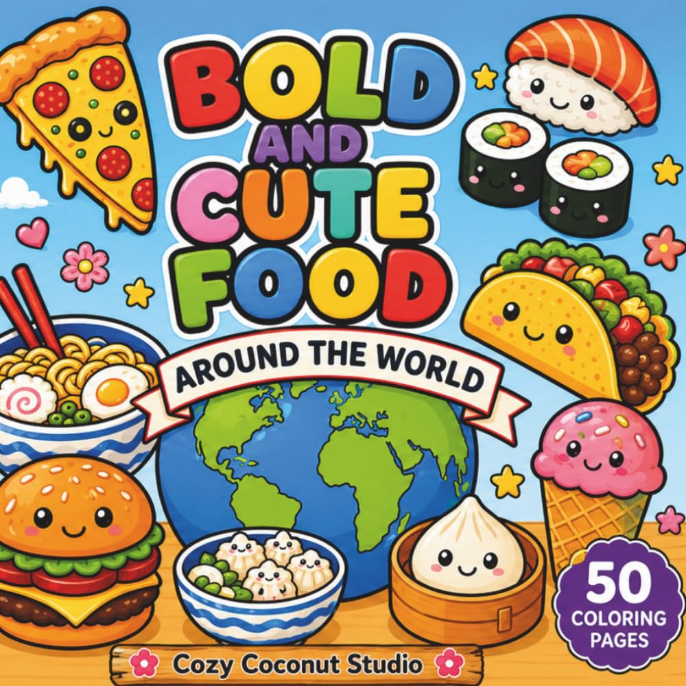 BOLD AND CUTE FOOD AROUND THE WORLD: A Bold & Easy Coloring Book (Bold and Cute Coloring Series)