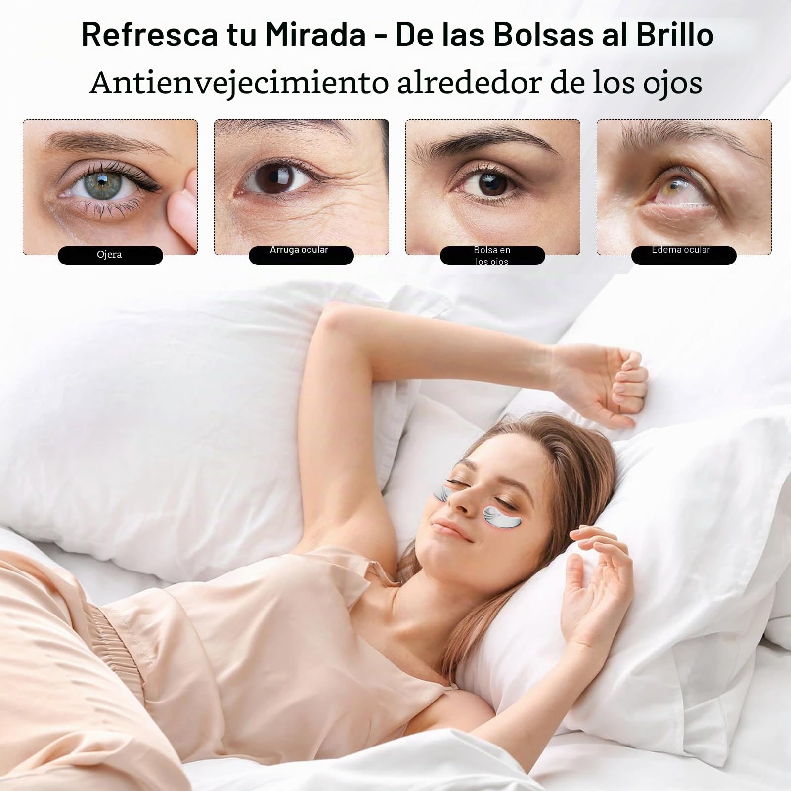 Dispositivo Portátil de Masaje de Ojos con Luz Roja, Dispositivo de Masaje de Ojos Recargable, Parches LED Bajo los Ojos Contra Ojeras, Hinchazón, Arrugas y Rejuvenecimiento de la Piel