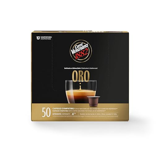 Caffè Vergnano 1882 - 50 Capsule - Caffè Compostabili e Compatibili con Nespresso, Oro - Pack da 50 capsule