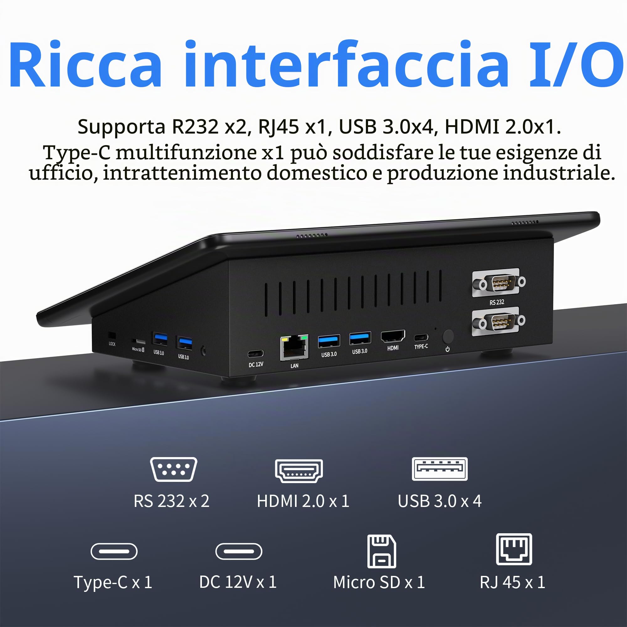 Computer Mini PC Mini Desktop PC Win 11 N5095, 8GB RAM, 128GB eMMC, Touchscreen PC-mini da 11,6 Pollici, 4K Doppia Uscita Display HDMI 2,0 Type-C3.1, WiFi5.0, BT5,0, Doppio RS232