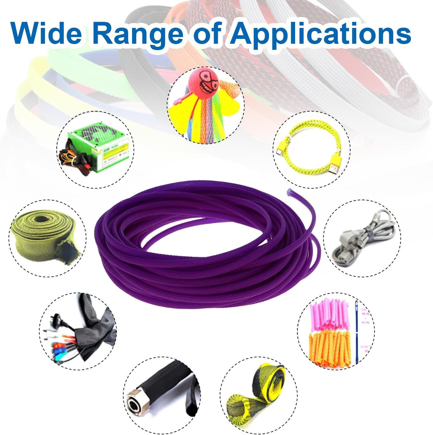 Heyiarbeit 10m/32.8ft PET Expandable Braid Cable Sleeving Flexible Wire Mesh Sleeve Purple 10mm
