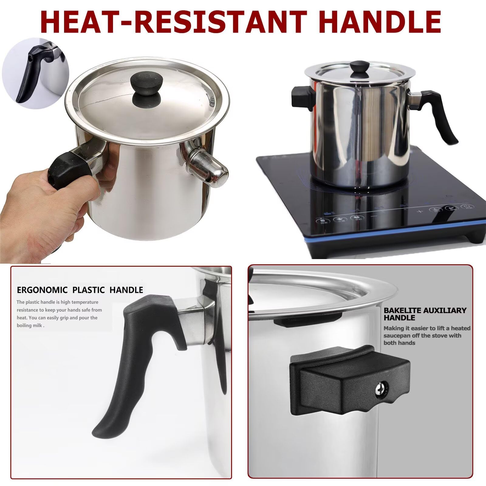 Doppelwandiger Milchtopf mit konstanter Temperatur, Edelstahl-Kochtopf mit Pfeife und Wassereinfüllstutzen, hitzebeständiger Griff, Milchtopf mit Deckel für Gas- und Induktionsherde