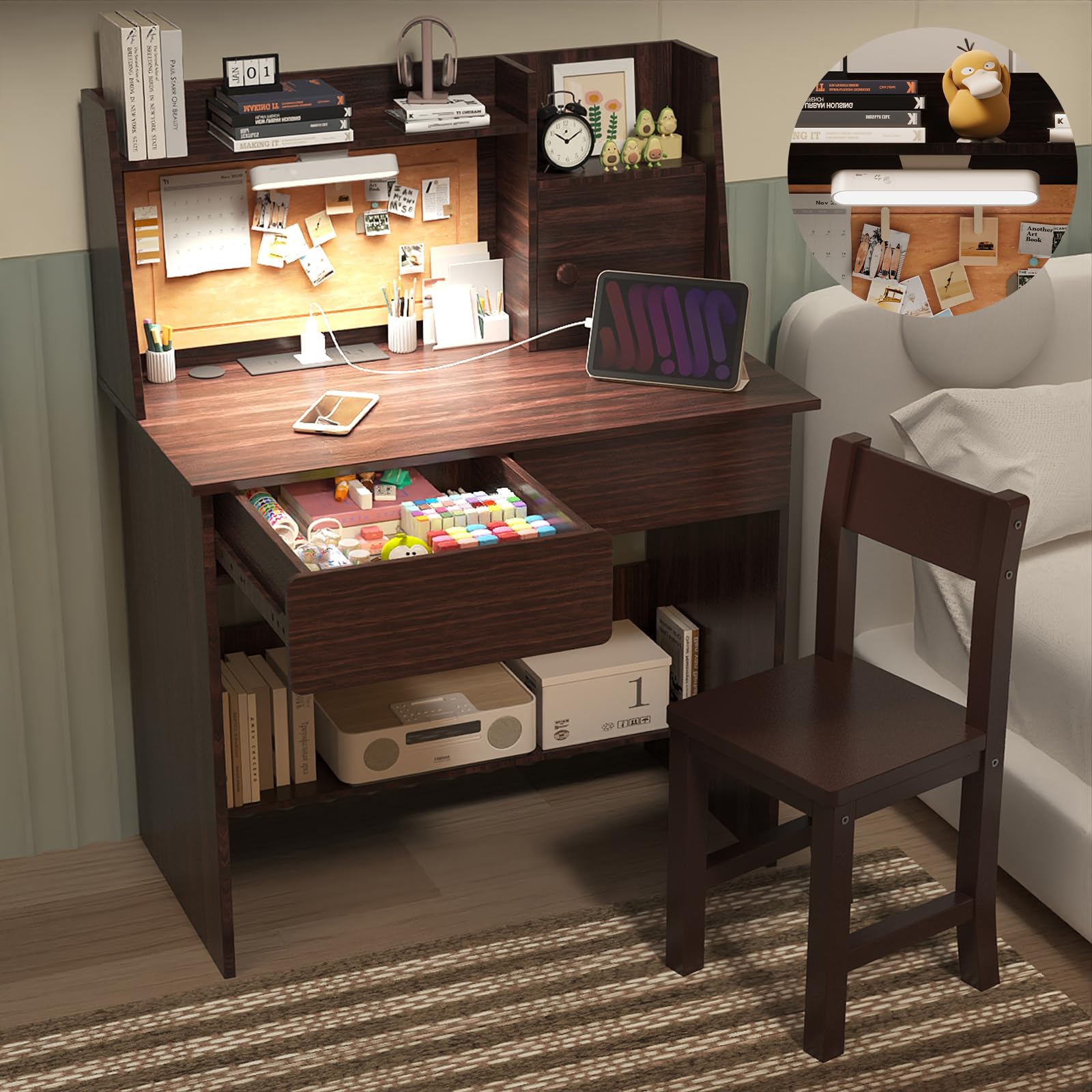 Wdnmd Desk For Kids Kids Study Desk With 3-Color Lights,Kids Desk