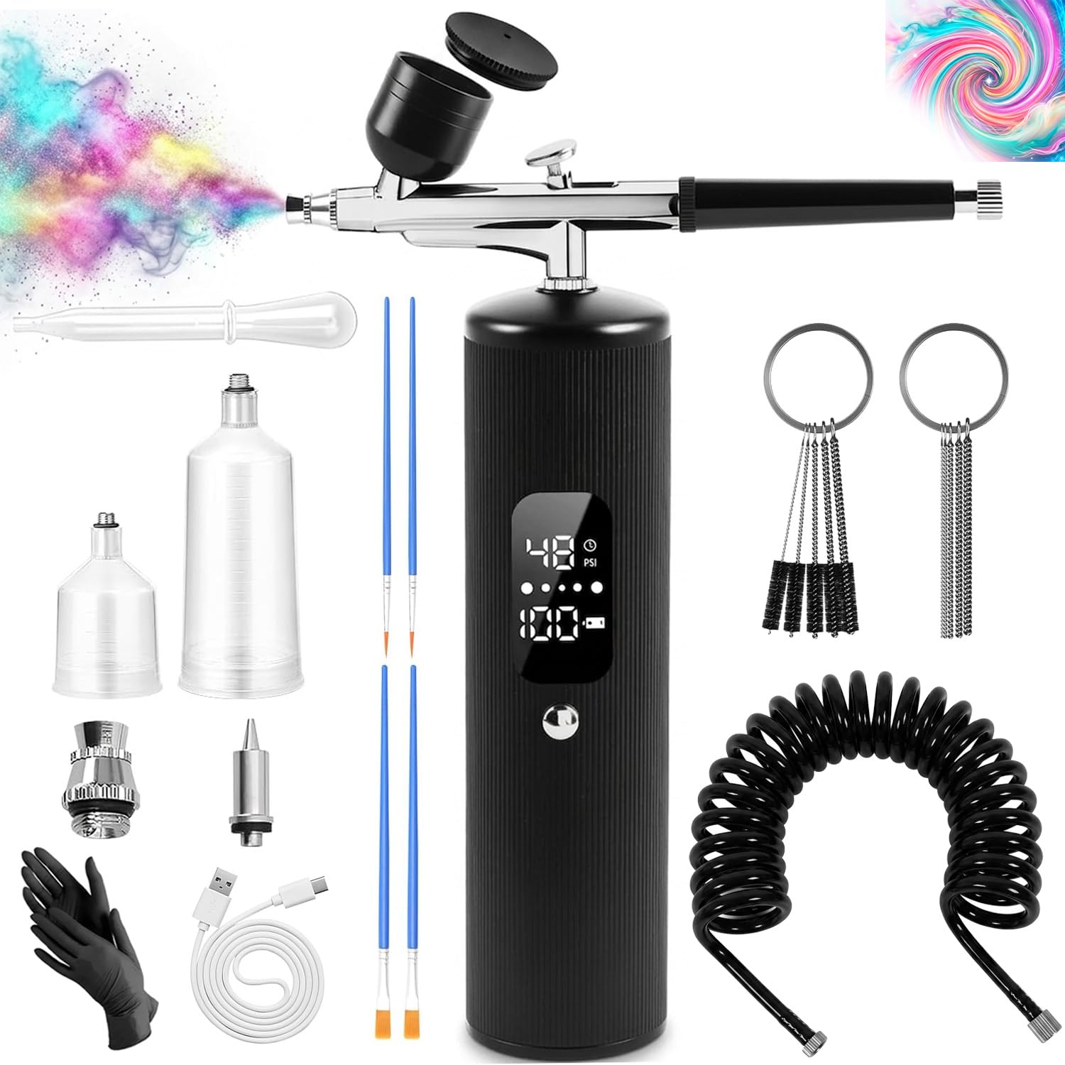 Kit aérographe avec écran LCD, 48 psi pour ongles avec compresseur