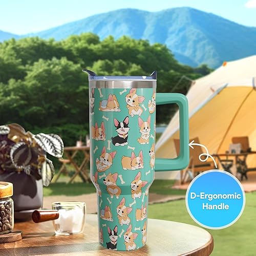 Miniatura 6 de Vaso de 40 onzas con asa y pajita, botella de agua Corgi Stuff de acero inoxidable con aislamiento de Corgi, taza de viaje de café Corgi, regalos