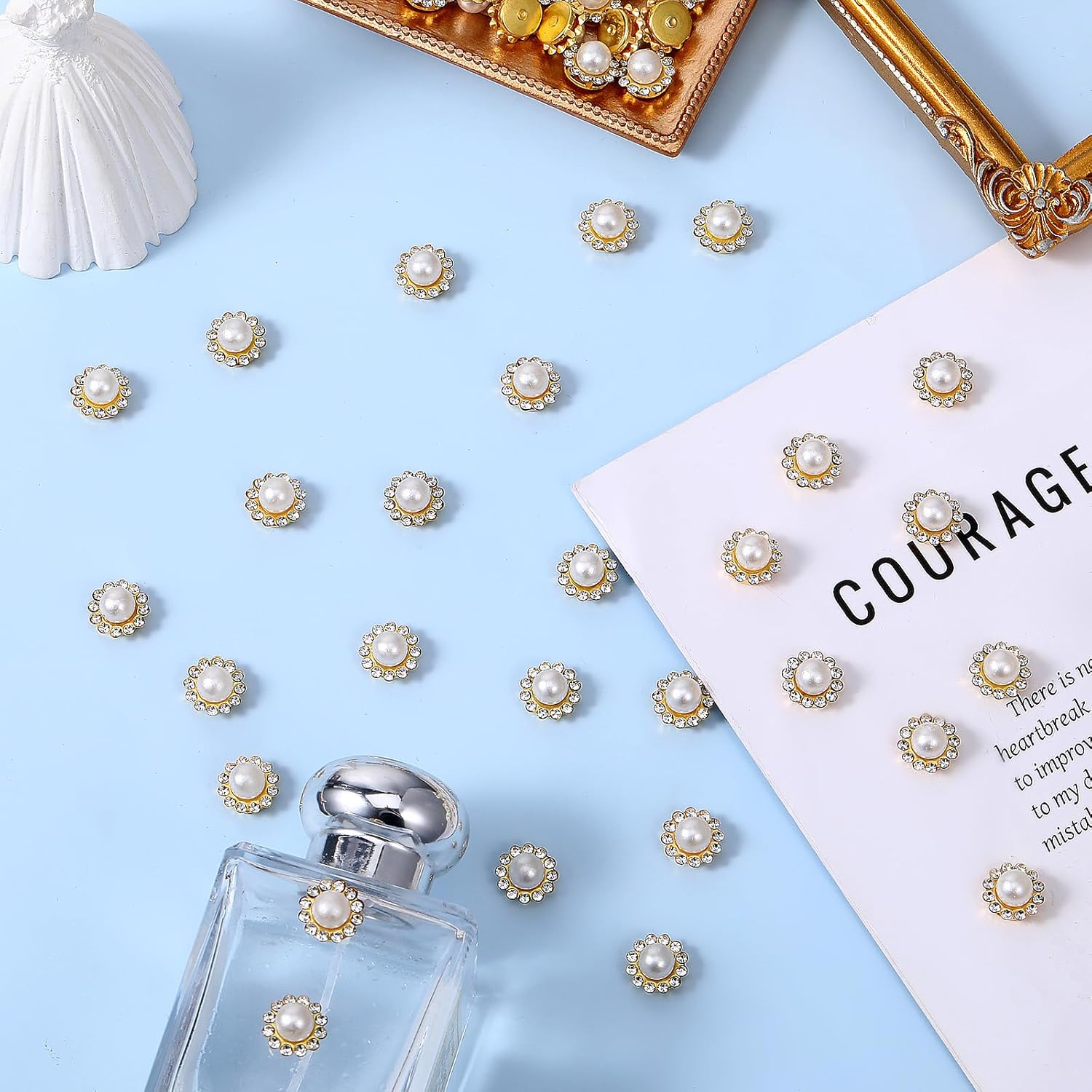 100 PCS Sew on Pearl Rhinestones, 12mm Flower Claw Pearl Rhinestone Gold Sunflower Flatback Rhinestones Shiny Crystals Rhinestone Stones for Clothes Wedding Dresses Shoes DIY Jewelry Crafts Decoration - Image 6