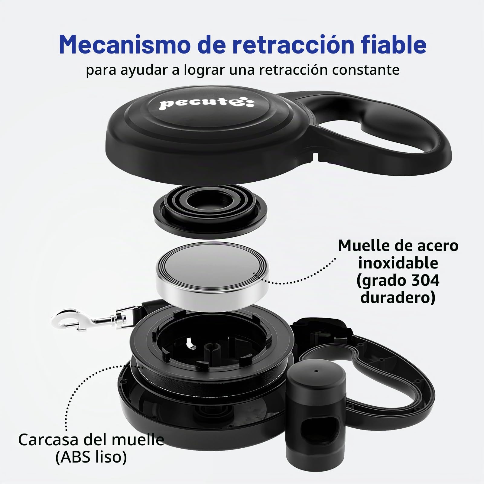 Pecute Correa Perro Extensible,Correas Flexi 10 Metros con Costuras Reflectantes Lluminosas para Perros Medianos y Grandes,Trela cao Extensível con Bolsa de Basura,hasta 50KG