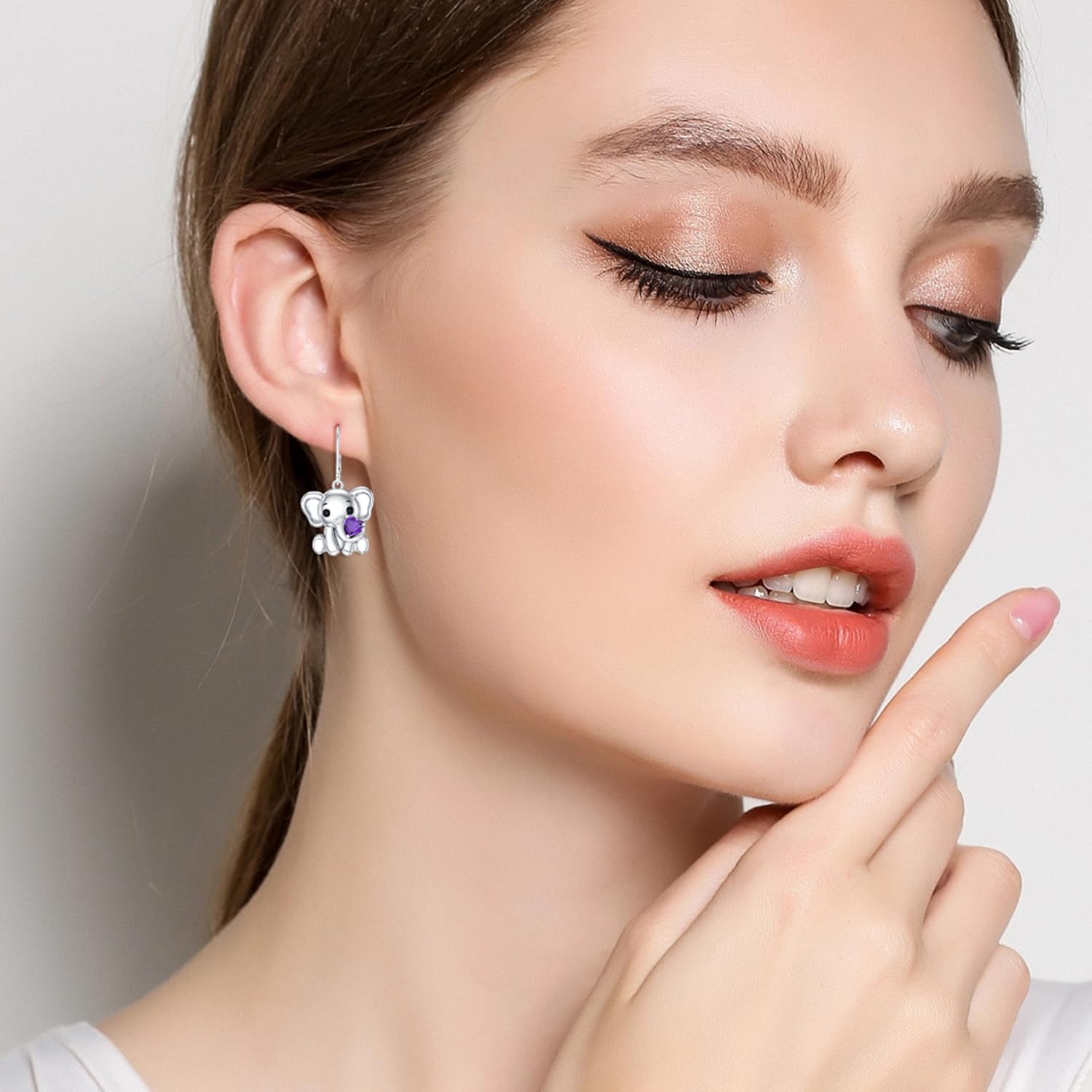 Elephant Earrings 925 Sterling Silver Gemstone with Cute Elephant Drop Dangle Earrings for Women - Image 3