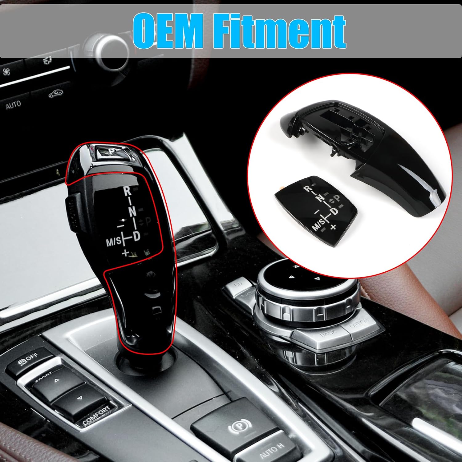 Jaronx Compatible with Gear Shift Knob Cover Trim for 1'F20 F21/2'F22 F23/3'F30 F31 F34/4'F32 F33 F36/5'F10 F11/7'F01 F02/X3 F25/X4 F26, Shift Knob Panel Cover Replacement for BMW(Without Sport)