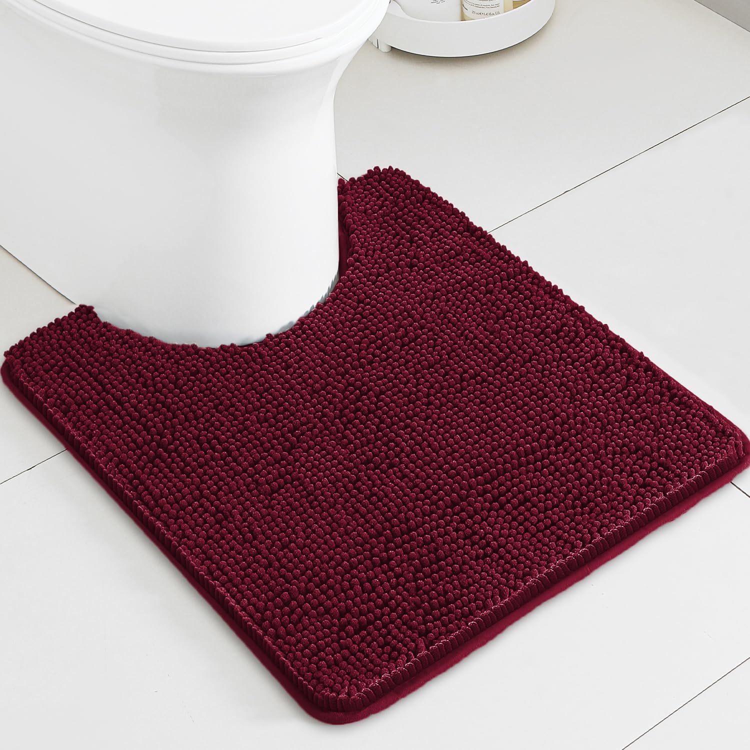 PureSwan Burgundy Toilet Rug U Shaped – Absorbent and Washable Contour Bathroom Rugs for Toilet, Non-Slip, Thick Soft Chenille Contoured Bath Mat - 20" x 24" — image 1