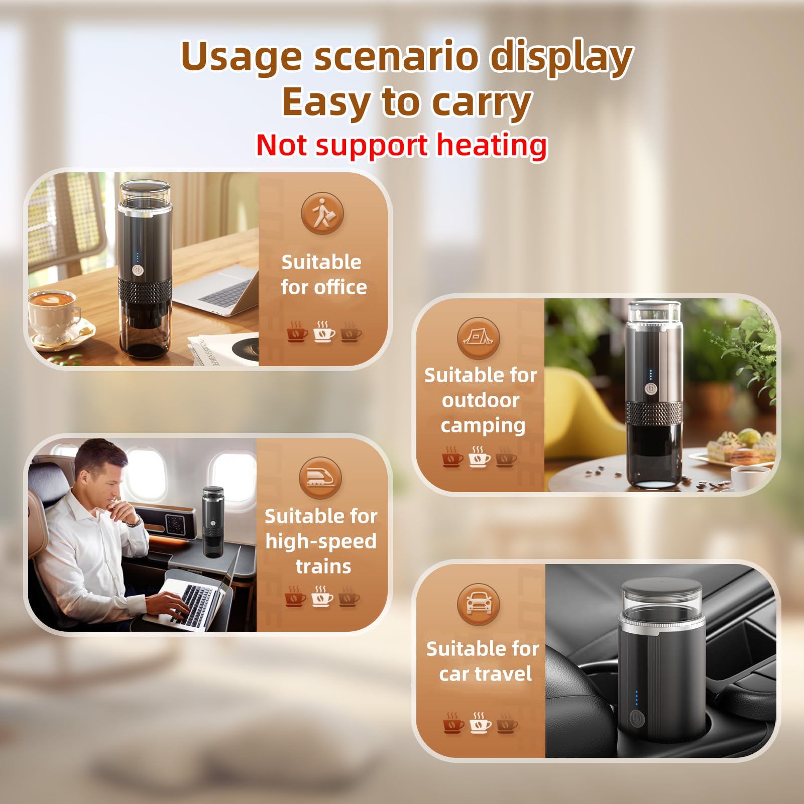 Máquina de Café Eléctrico Portátil Operación de un Botón con 4 Indicadores de Alimentación Luz Inalámbrica Inalta Recargable de café Trabajo con Cápsula de té de Chocolate Polvo