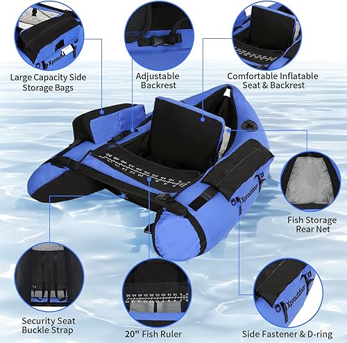 Miniatura 15 de Tubo de flotador de pesca con correas ajustables para mochila, bolsillos de almacenamiento, regla de pescado, barco de pesca con mosca con bomba