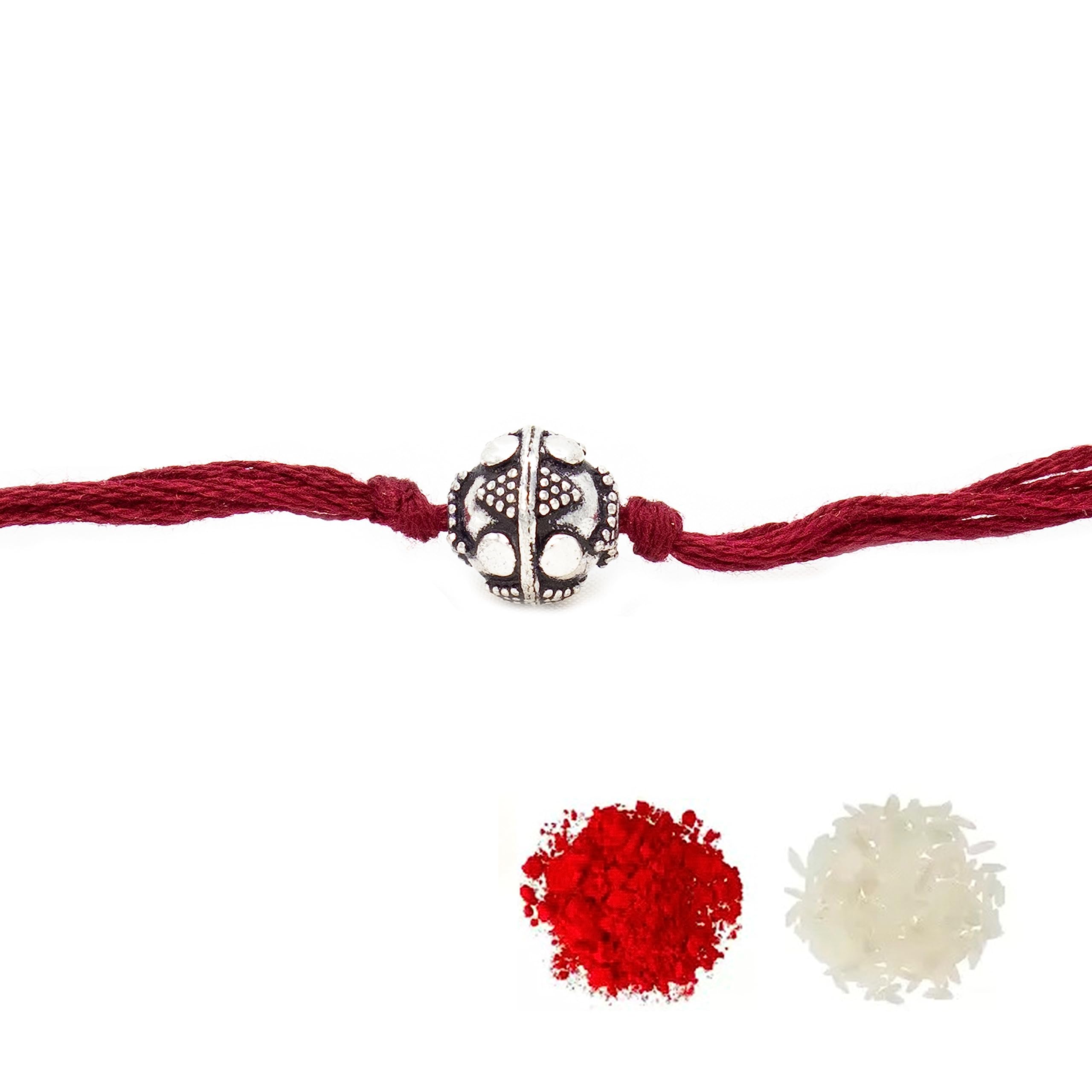 Njels 925 Pure Silver Rakhi for Brother Original Silver Oxidised Ball Rakhi for Brother Pure Cotton fancy rakhi for brother (BIS Hallmark Stamped)