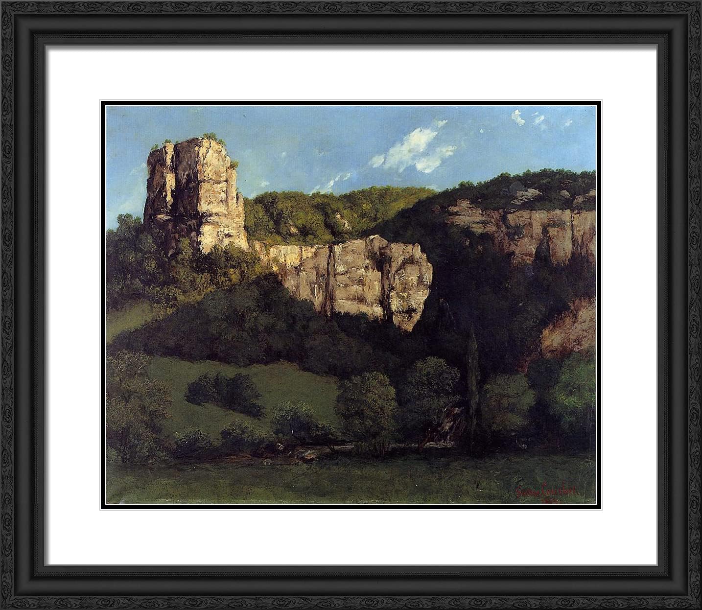 ArtDirect Courbet, Gustave 23x20 Gold Ornate Framed Art Print with Double Matting Titled: Landscape Bald Rock in the Valley of Ornans