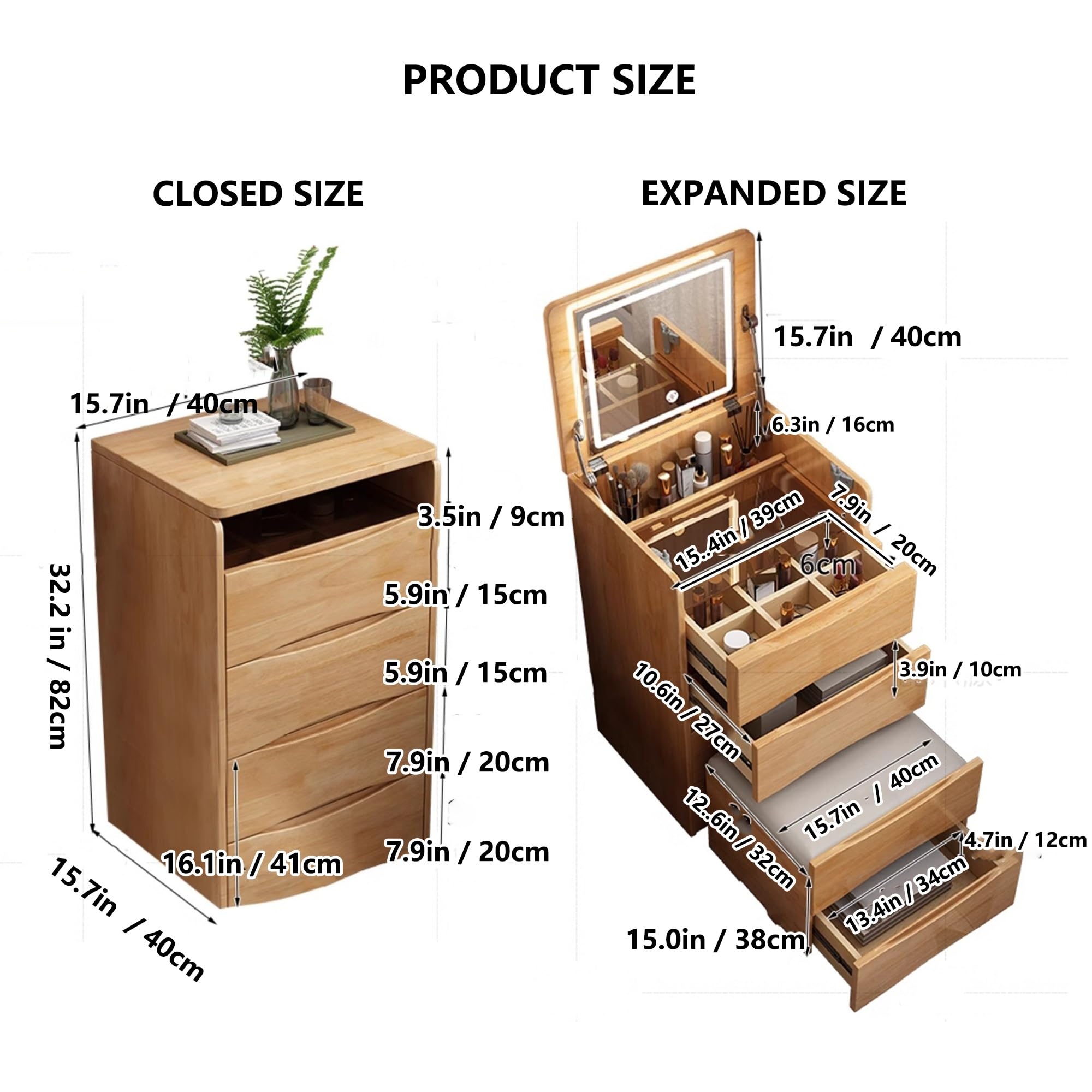Amazon.com - Compact Vanity Dressing Table with Flip Top Integrated Dresser  Storage Space and Stool Ideal for Small Bedrooms Bedside Cabinet Or Desk  Small Vanity Desk Natural 15.7in
