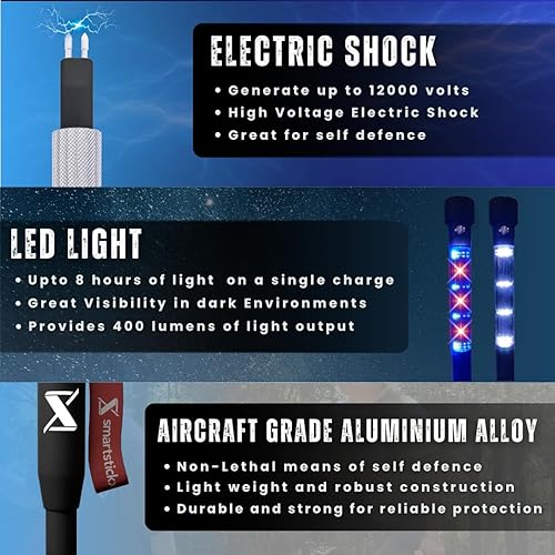 Miniatura 3 de Pistola de aturdimiento táctica para personal de autodefensa, 2 modos de luz LED brillante, aluminio de grado militar, puerto de carga