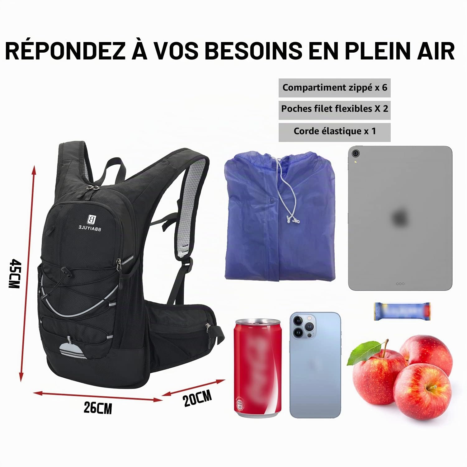 Sac à Dos d'hydratation Isotherme avec réservoir d'eau de 2 L sans BPA, pour la Course, la randonnée, Le Cyclisme, l'escalade, Le Camping, Le vélo