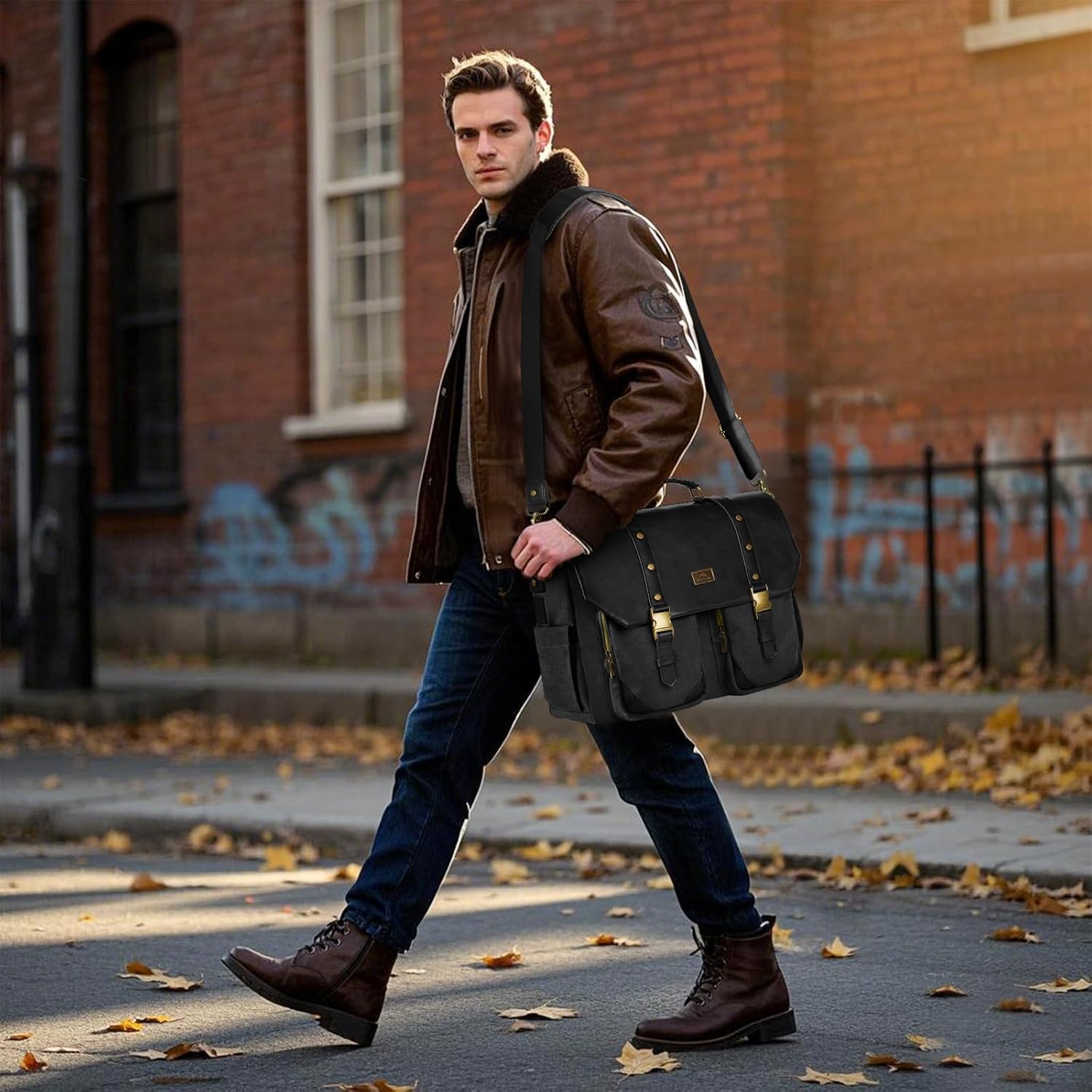 MATEIN Vintage Messenger Bag for Women, 15.6 Inch Laptop Bag Large Canvas PU Leather Briefcase with USB Port, Water Resistant Computer Shoulder Satchel Crossbody for Work Commuting, Grey-Black - Image 3