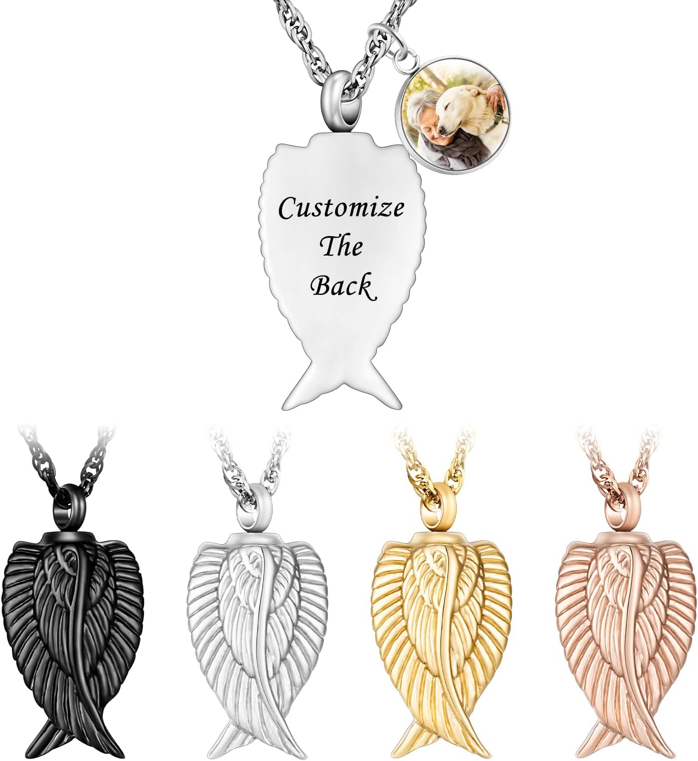 Angel Wing Cremation Necklace for Ashes Stainless Steel Urn Pendant Ashes Holder Memorial Jewelry-I’m Here WATCHING Over You