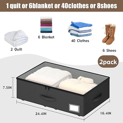 Miniatura 3 de Contenedores de almacenamiento debajo de la cama con ruedas, no requiere montaje, 7.5 pulgadas de altura, color negro, contenedores rodantes de gran