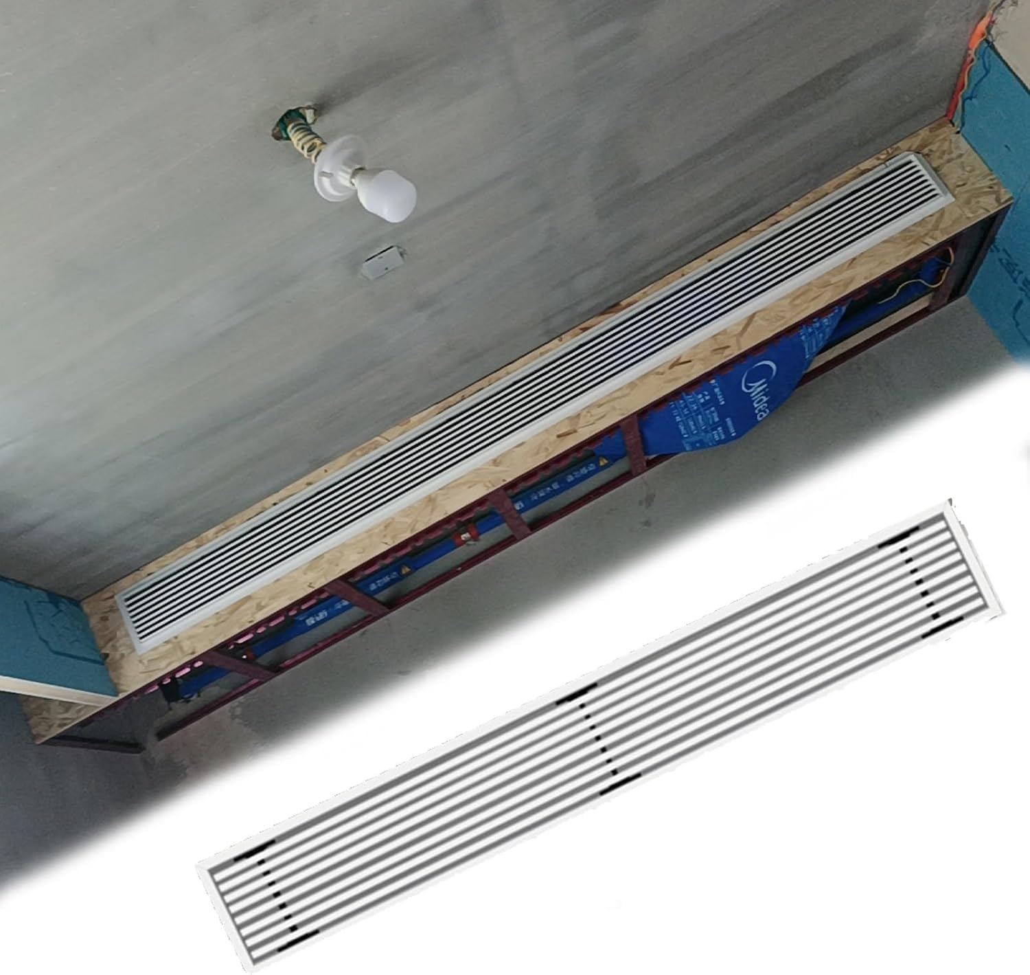 Griglia d'aria lineare bianca, in ABS, stretta, 100 x 15 cm / 40x6in, per montaggio a parete/soffitto, registro HVAC personalizzato per aria condizionata centralizzata (120 x 13 cm / 48x5.2in)