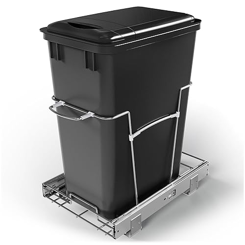 Maltenl Bote de basura extraíble debajo del gabinete, el kit de cubo de basura extraíble incluye un bote de basura de cocina de 9 galones con tapa,