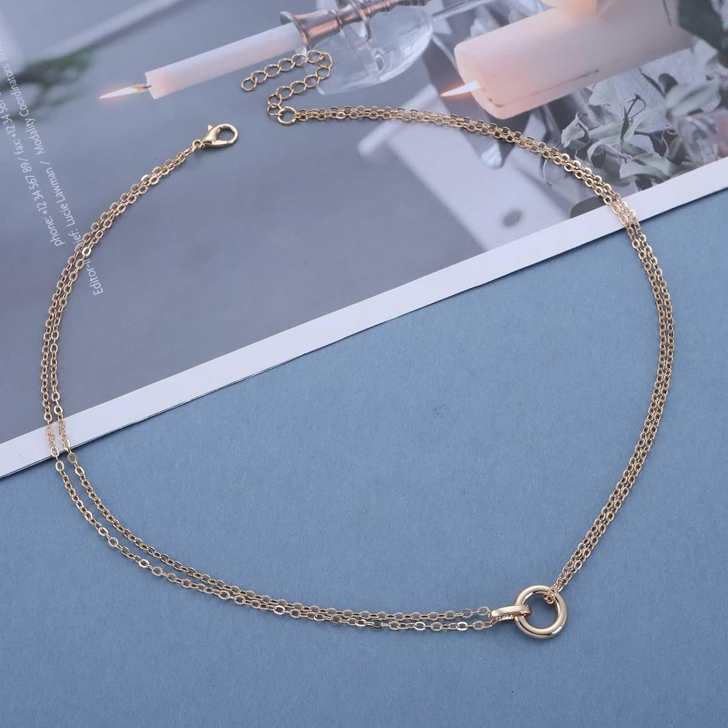 Boho Layered Interlocking Circle Necklace Gold Hollow Circle Necklace Vintage Double Circle Choker Necklace Adjustable Open Circle Chain Necklace Jewelry for Women - Image 3