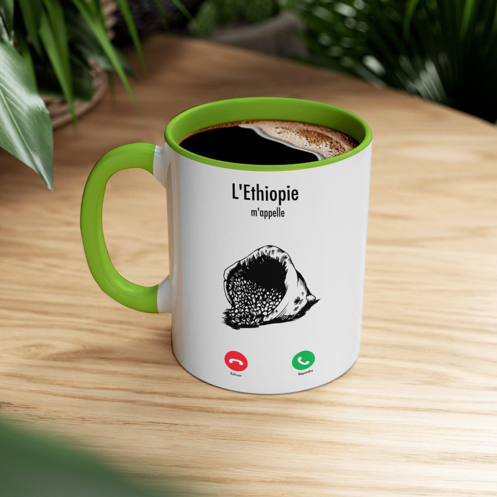 Tazza In Ceramica Premium Verde – 360 Ml – La Costa D'Avorio M'Appelle – Tazza Da Viaggio Con Interno Colorato E Finitura Opaca – Idea Regalo Francese