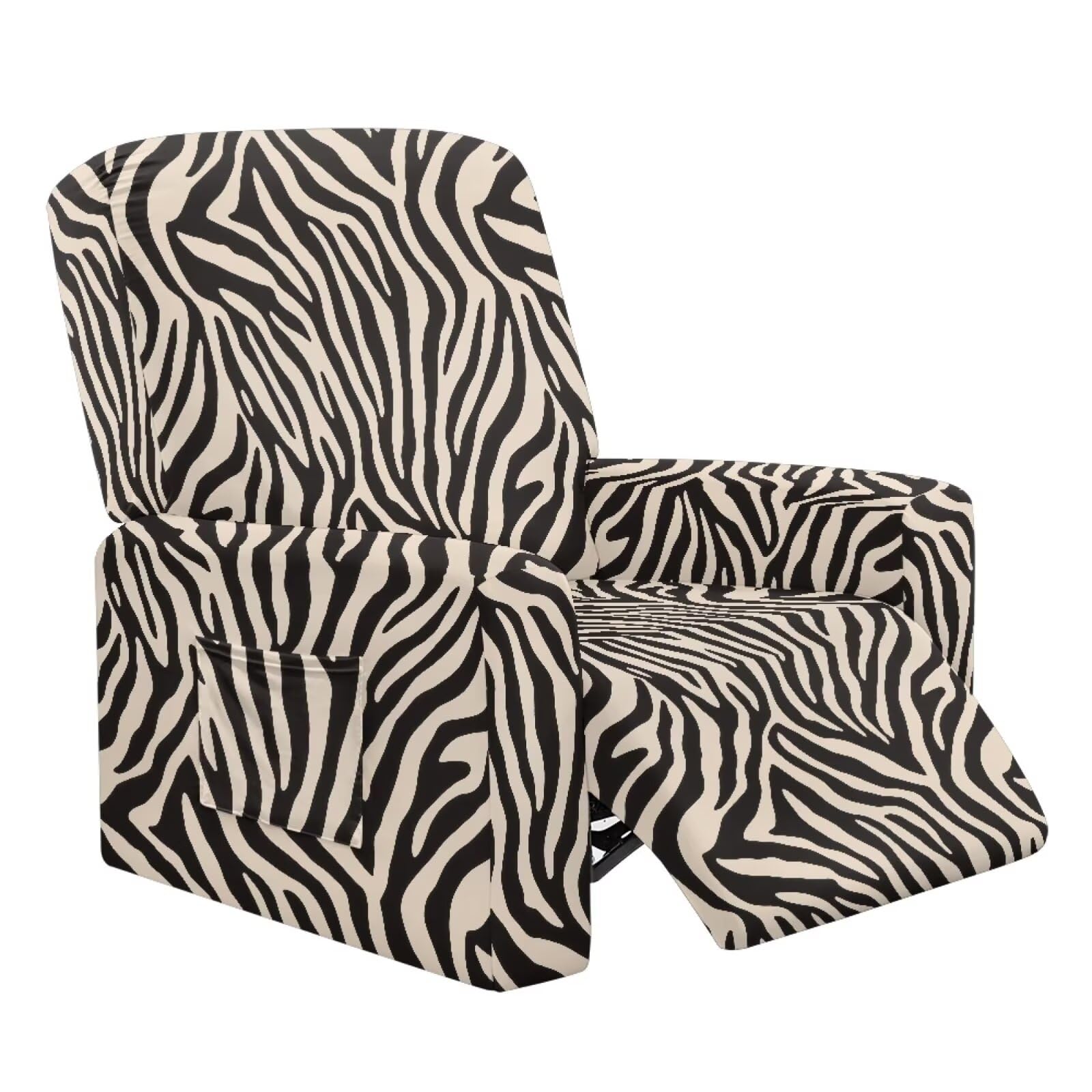 Housse de fauteuil inclinable à imprimé zèbre avec poche ajustée pour fauteuil relax Lazyboy pour décoration d'intérieur