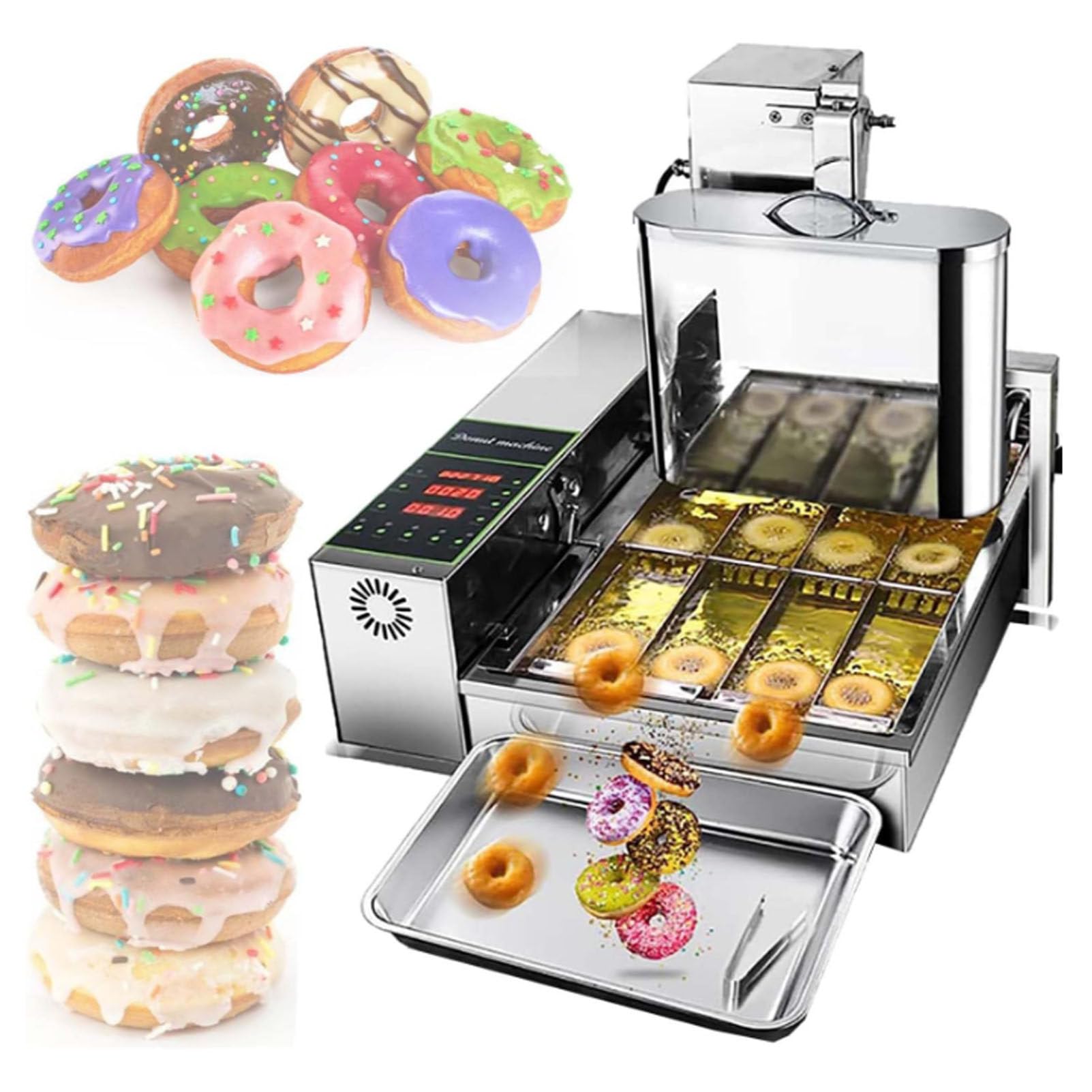 AYCDL Automatic Donut Maker Machine, 4 Rows Doughnut Fryer with 5.5L Hopper, 2000W Adjustable Thickness, Intelligent Control Panel, Stainless Steel Construction