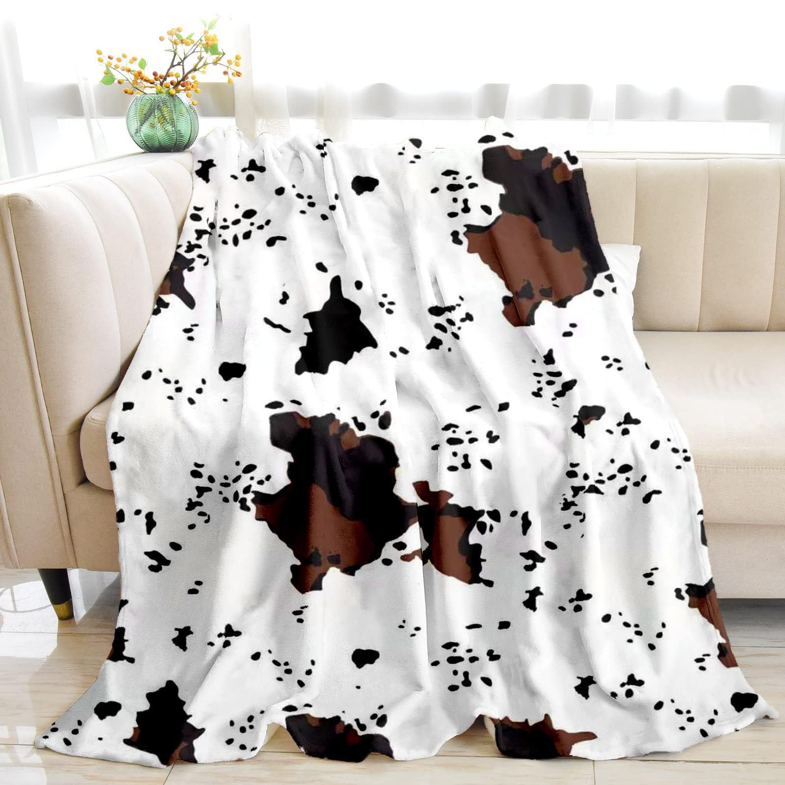 Couverture flanelle imprimée vache plaid léger lit chambre à coucher