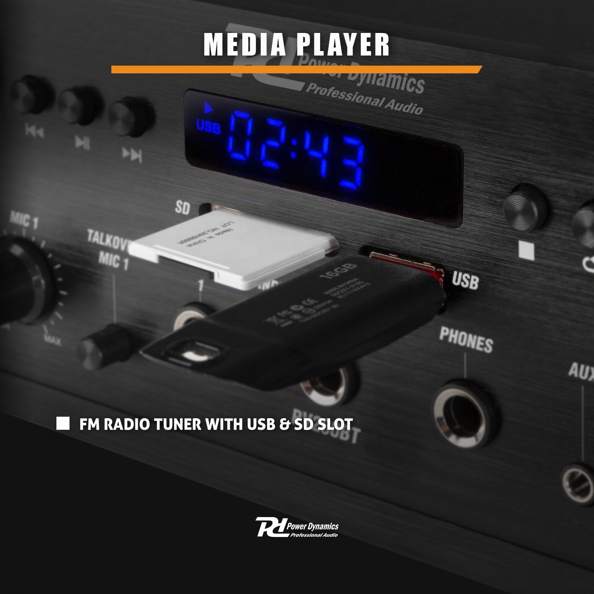Versterker met Bluetooth - Power Dynamics PV260BT - 6-zone versterker met radio & mp3 speler - 12x 50W - Zwart
