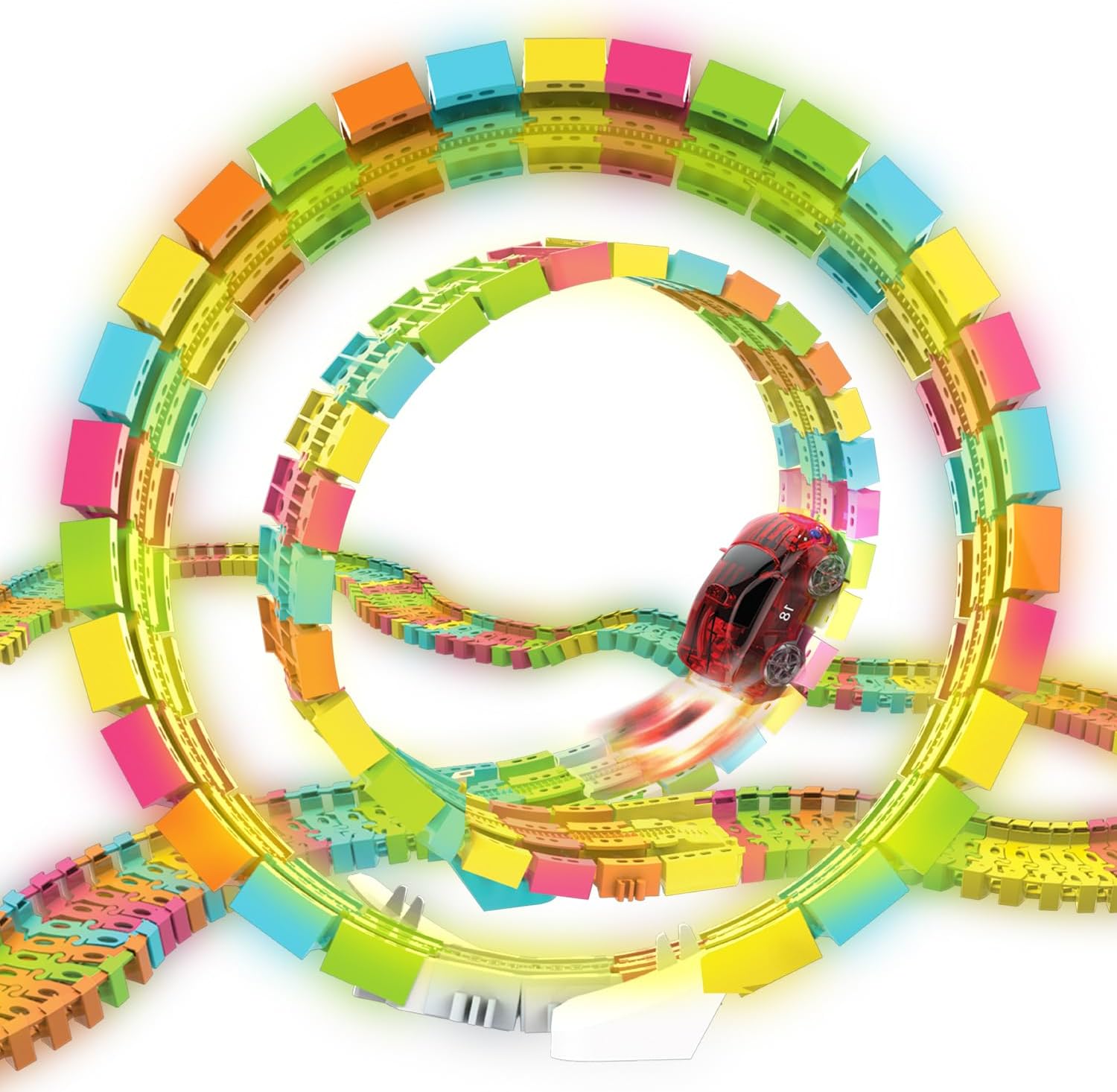 Mindscope Twister Tracks Trax 360 Loop 13' (feet) of Neon Glow in The Dark Track with One LED Light-Up Race Series Car