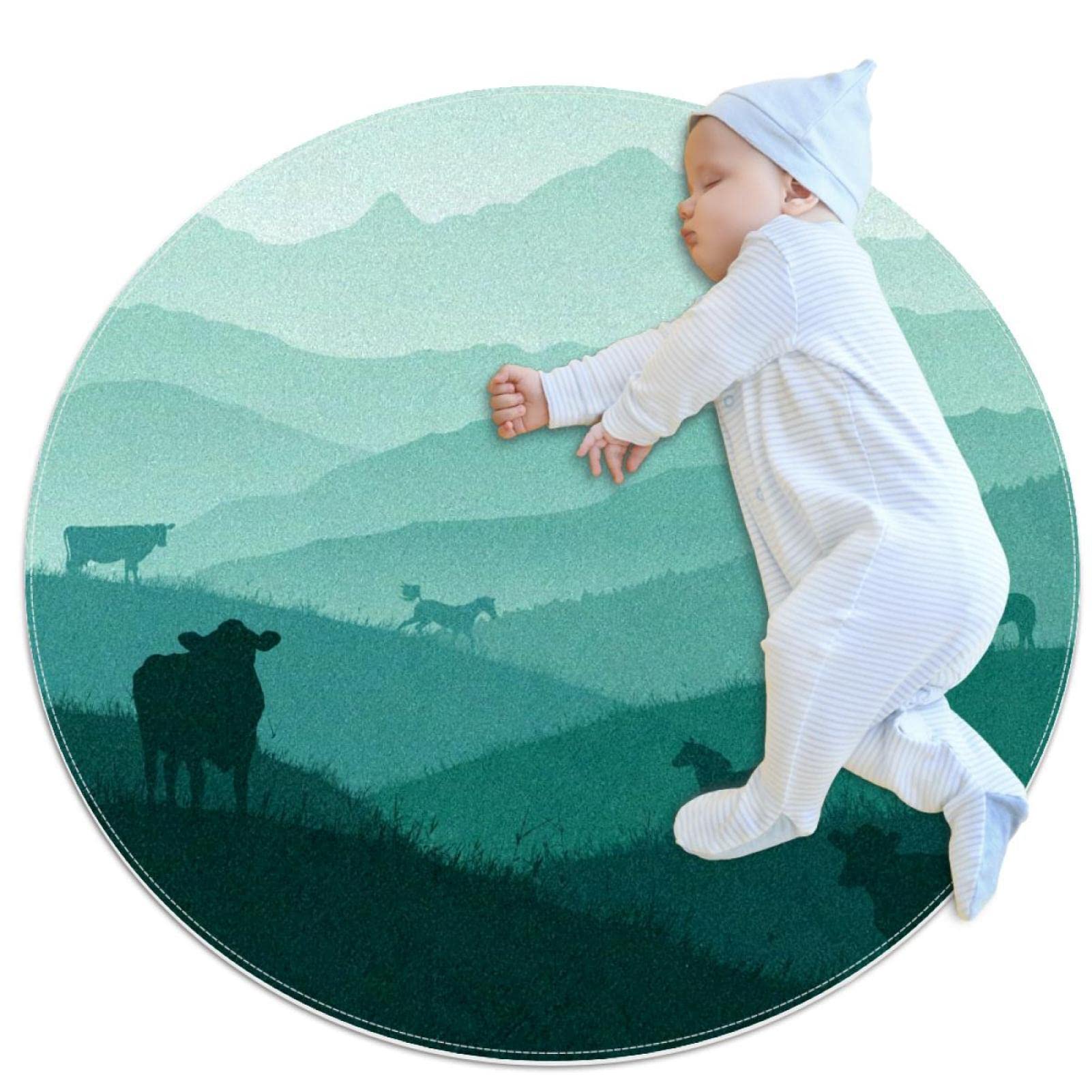 Alfombra redonda infantil de ganado y caballo JDEZ 80x80cm para habitaciones de juegos de niños