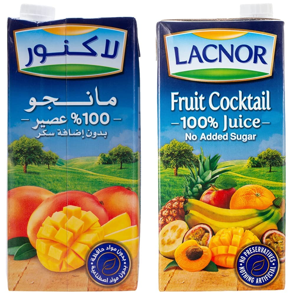 LACNOR Essentials Mango 100% Juice, No Added Sugar & LACNOR Essentials Fruit Cocktail 100% Juice, No Added Sugar