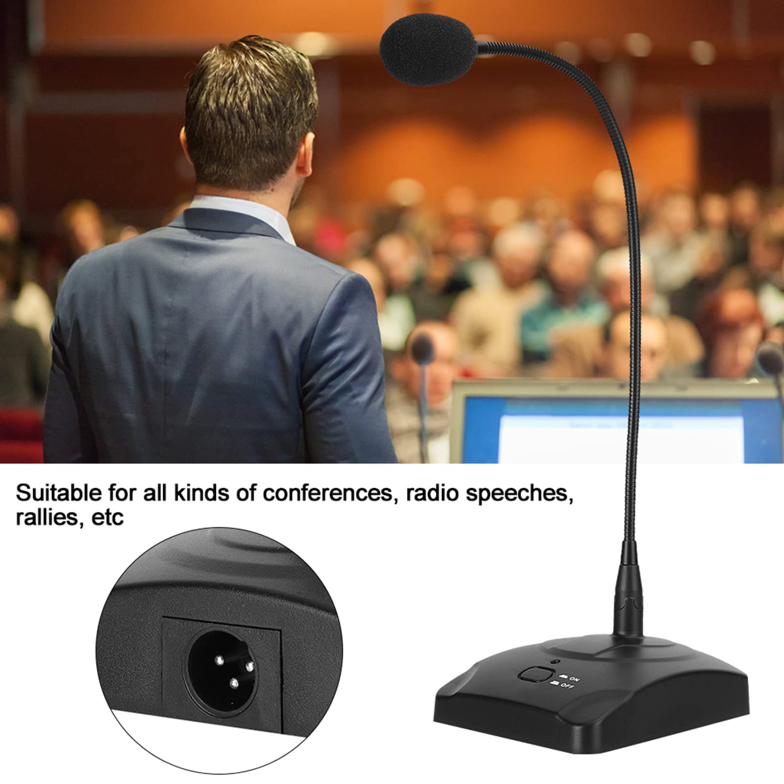 Microphone de Conférence, Microphone de Table Universel, Microphone Directionnel Professionnel, Microphone Polyvalent Haute sensibilité avec Base pour Discours Radio,