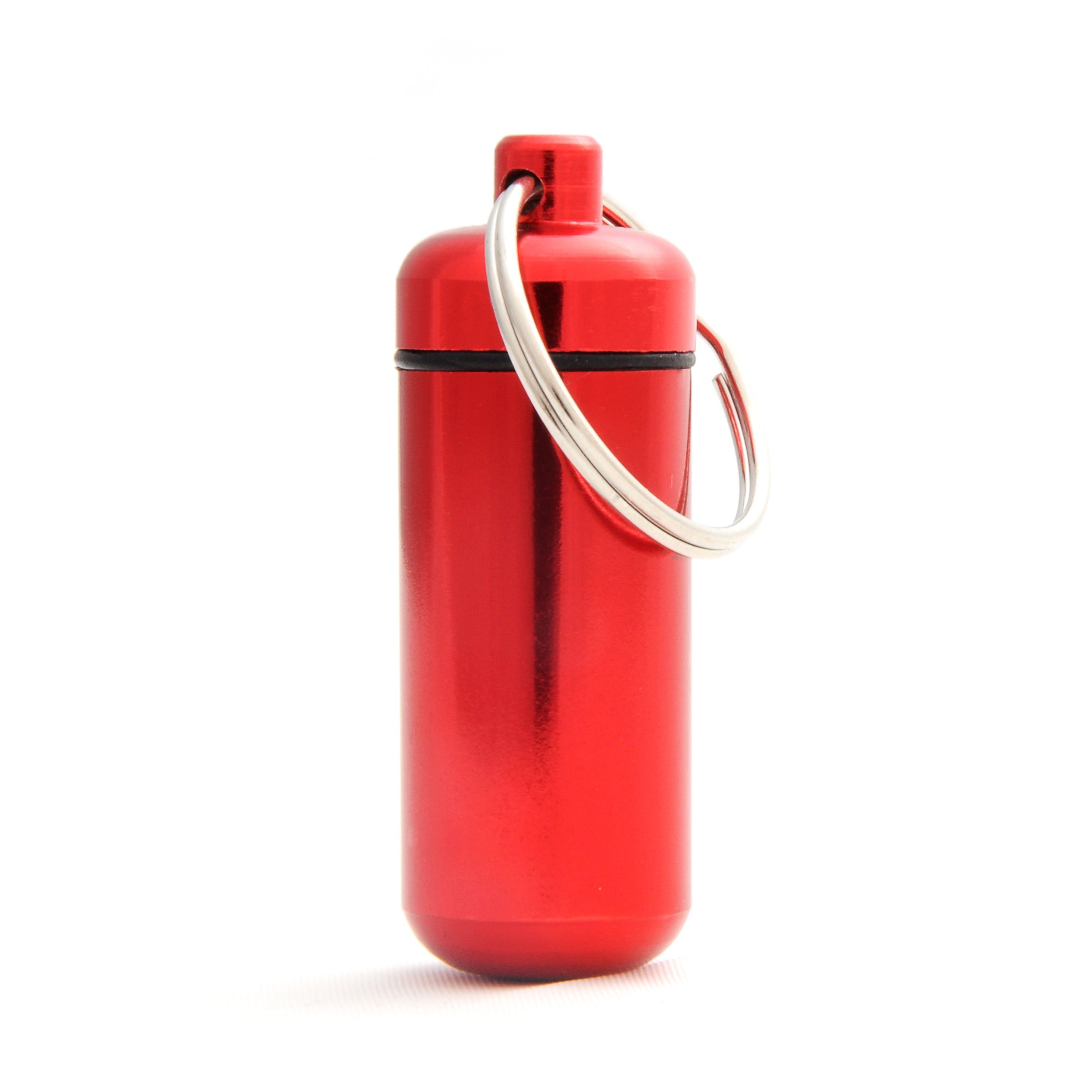 Ganzoo scatolina pillole impermeabile con portachiavi, capsula in alluminio rosso con chiusura a vite e guarnizione in gomma, 45 mm altezza, diametro esterno 17 mm interno 15 mm, 10 g, anello 25 mm