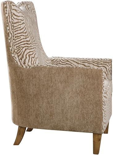 Miniatura 7 de MY SWANKY HOME Silla de brazo de cebra con estampado de selva beige | Patrón animal contemporáneo
