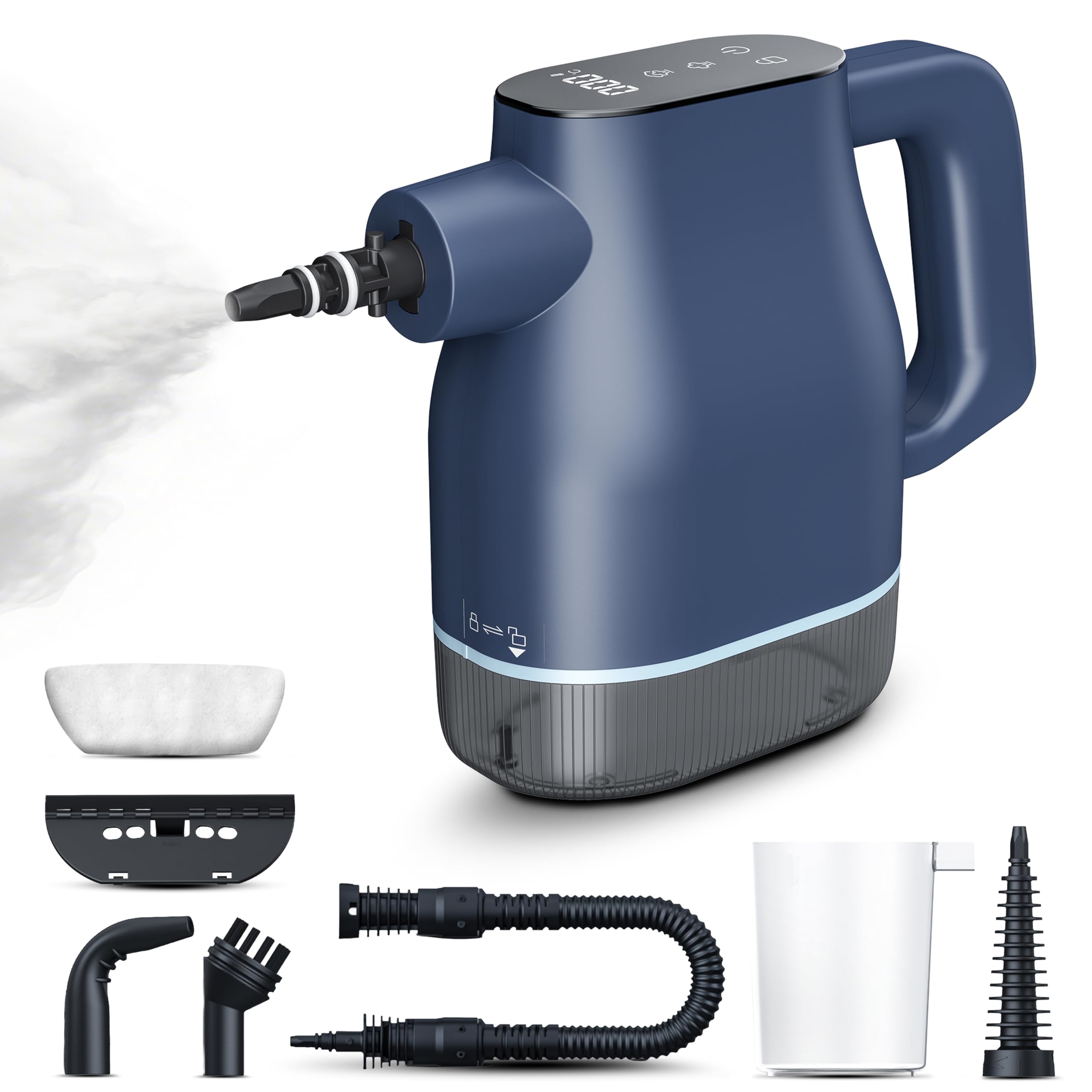 Samako AirSteam S1 Pulitore a vapore portatile 1350W – Pulizia rapida e mirata per cucina, bagno, vetri e tessuti, con 7 accessori, touchscreen e sicurezza bambini
