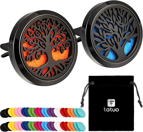 2 piezas 316L difusor de aceite de aromaterapia para automóvil con 48 almohadillas de fieltro (patrones de árboles)