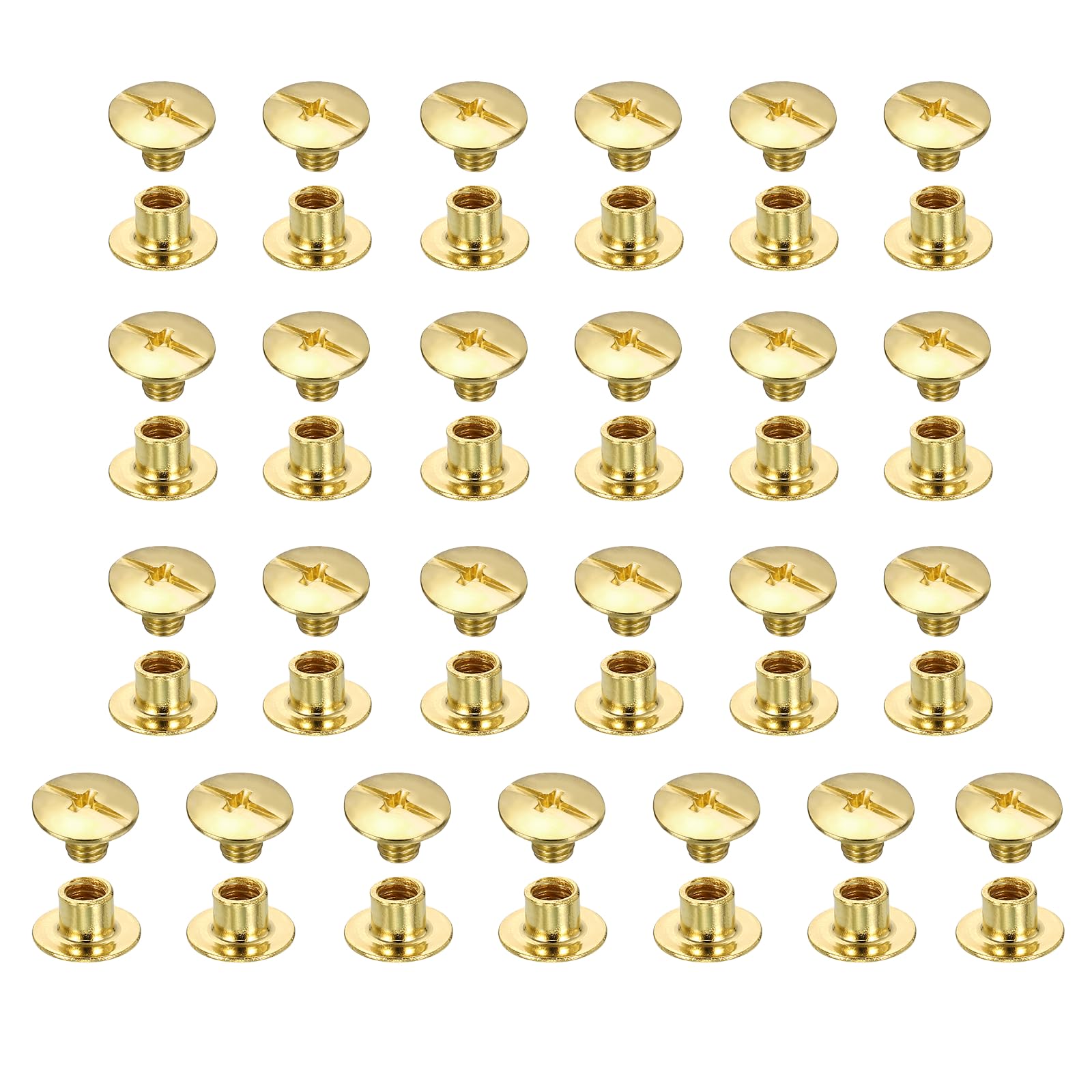 sourcing map 25set Chicago Screw M5x4mm Phillips Nail Rivet Stud Bolts Rivets Binding Post Screw for DIY Craft Leather Belt Bag Bookbinding, Gold