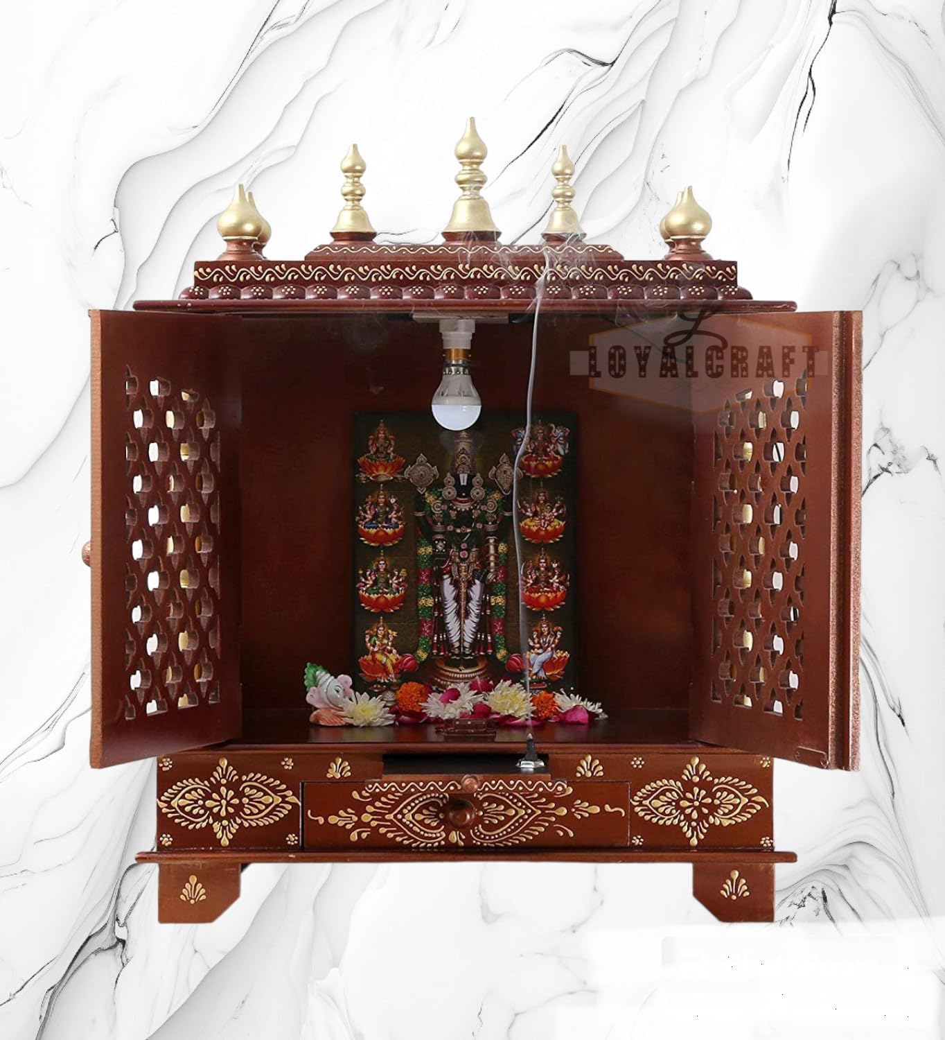Mandir Pooja in legno | indiano| |indù| |decorazione| |Puja | |armadietto| |tempio| |Bhagwan| |Stand | |Mandapam| |Parete| |Da appendere | Decorazione per la casa negli Stati Uniti (60 x 30 x 76 cm),