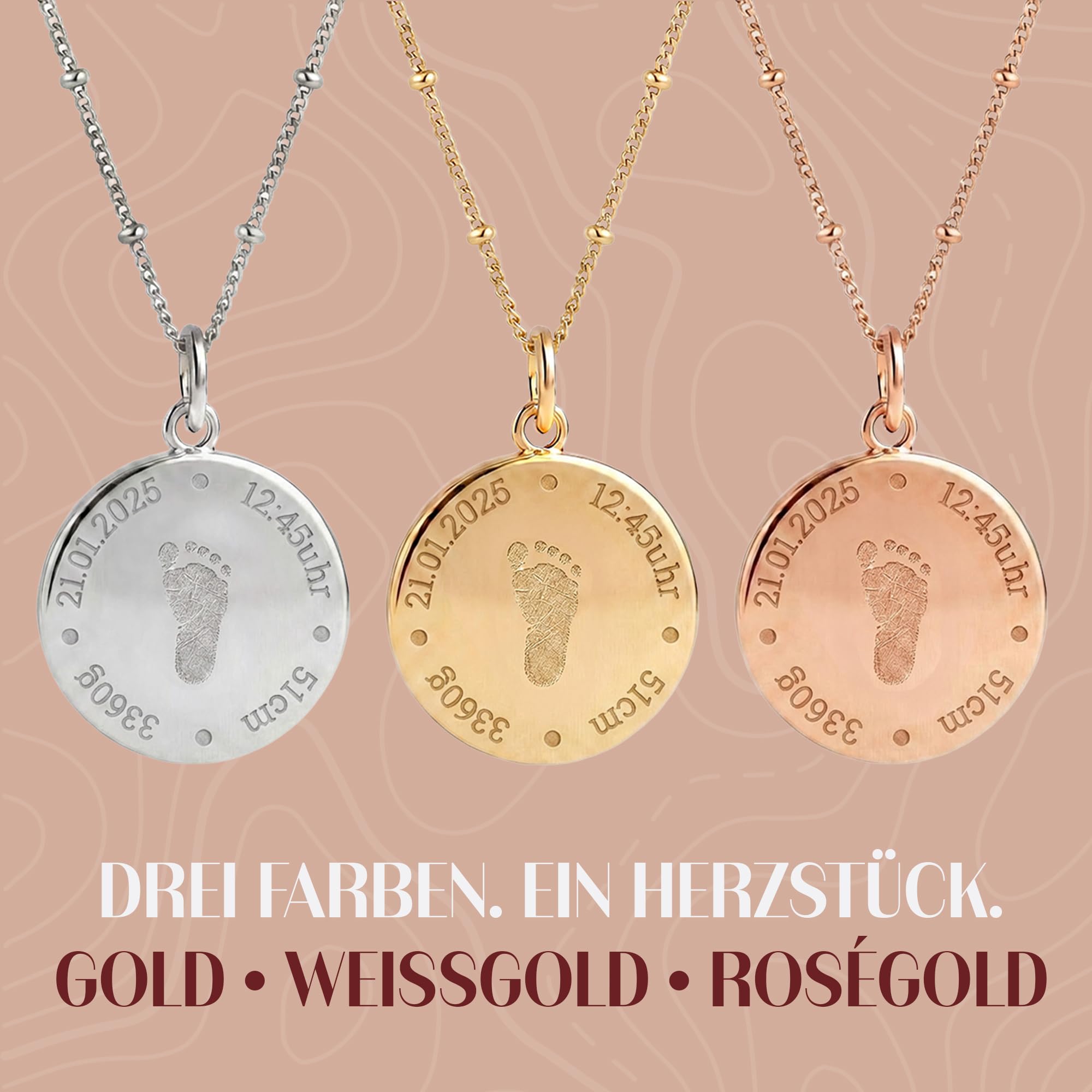 Collana Personalizzata con Impronta Piede Bebè e Dati di Nascita – Collana Incisa per Mamma, Regalo Nascita, Battesimo, Festa della Mamma