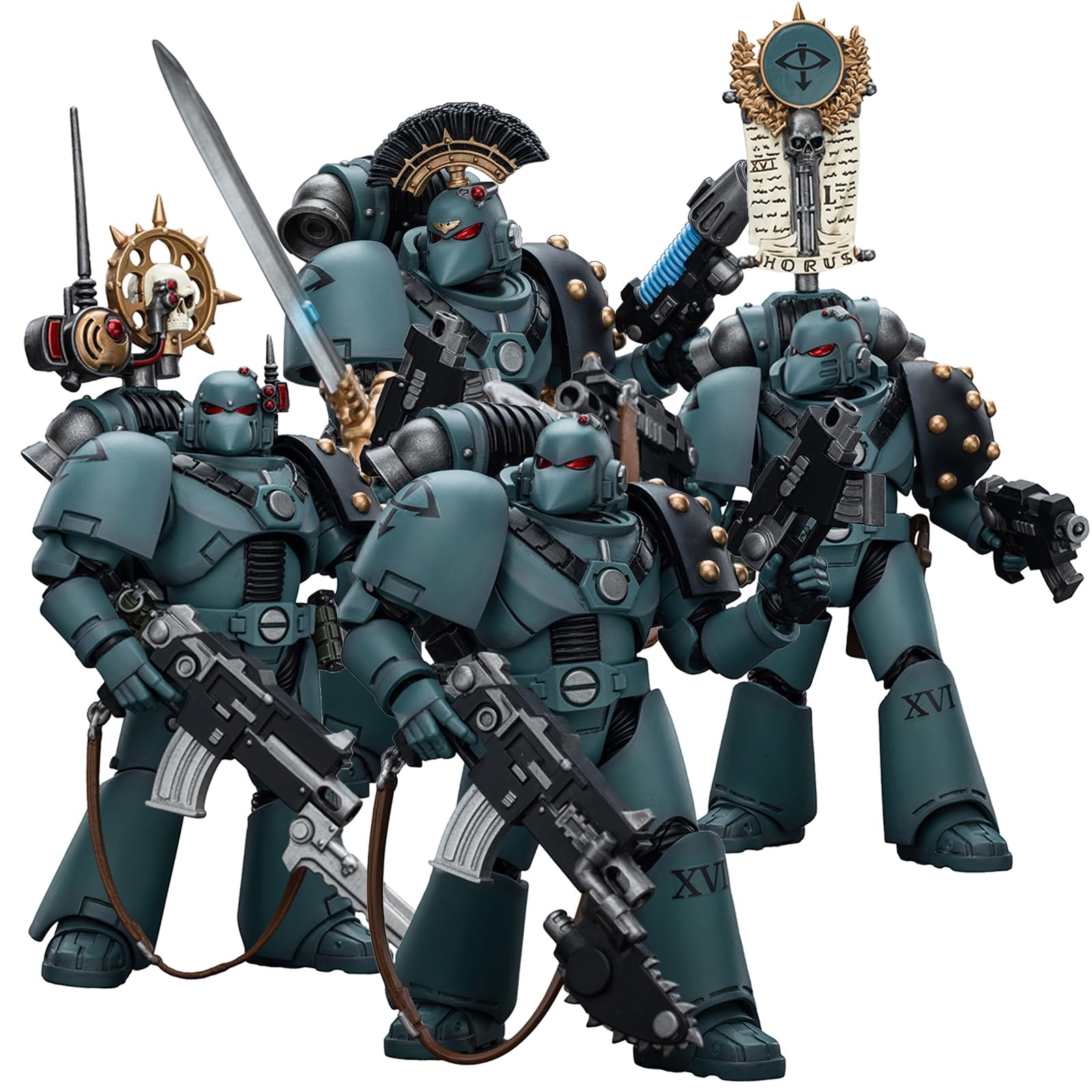 JOYTOY JT9466+JT9480+JT9473+JT9497 Warhammer 40K The Horus Heresy, Sons of Horus MKVI Tactical Team Four person group 1/18 Action Figures Soldier Model Set